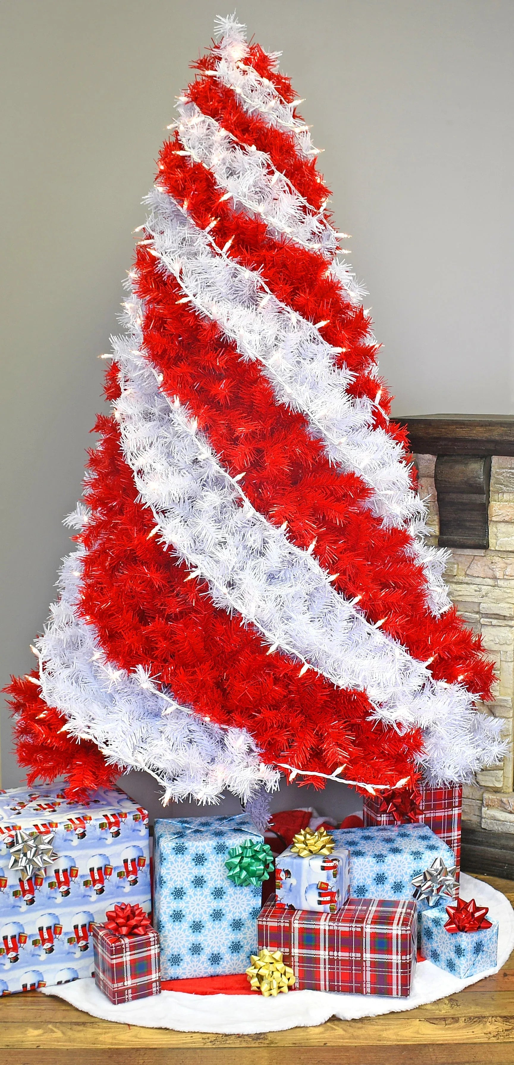 6 Foot Red and White Swirl Candy Cane Colored Artificial Christmas Tree