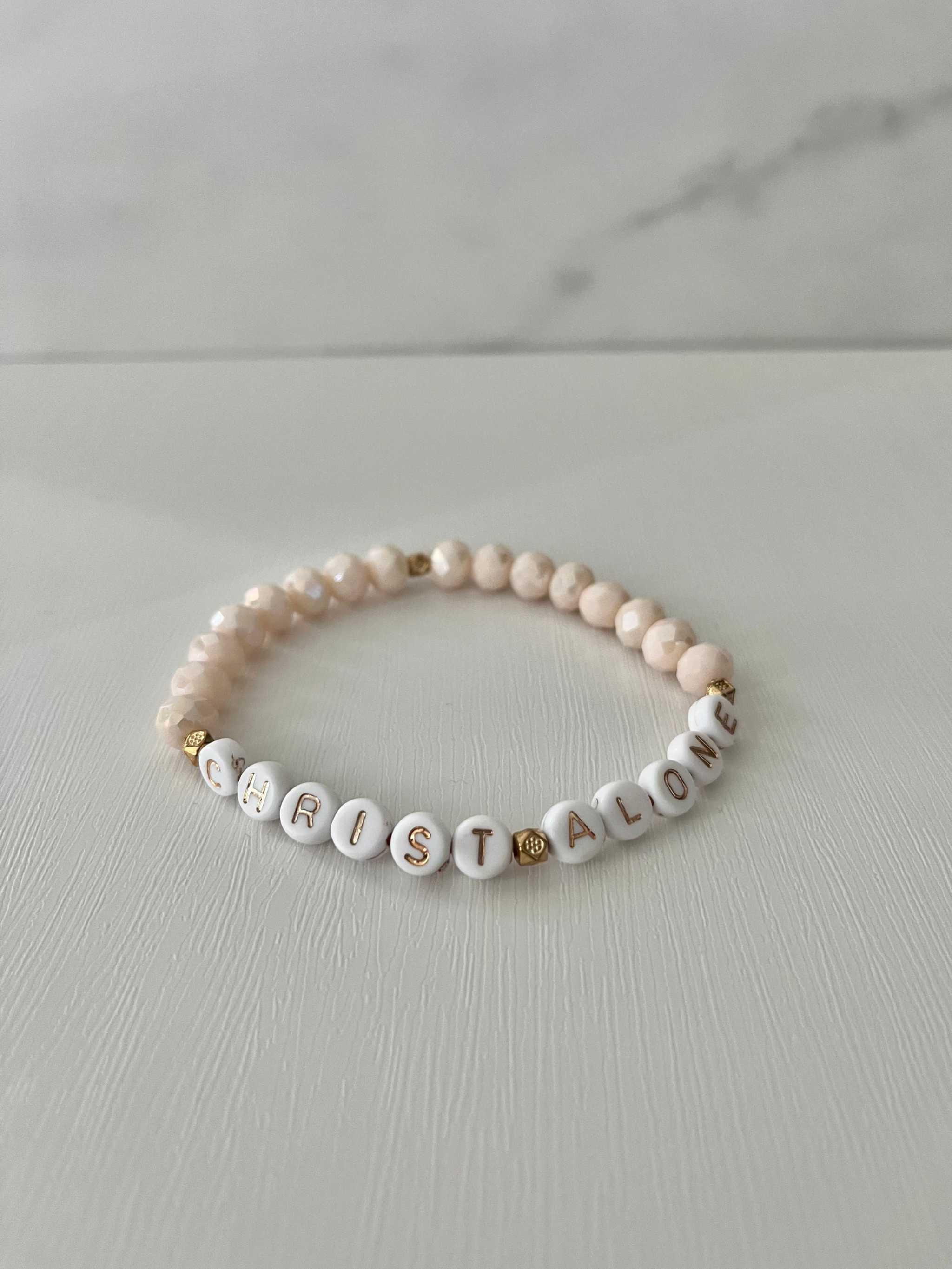 Bead Bracelet Christ Alone Peach or White Christian Jewelry