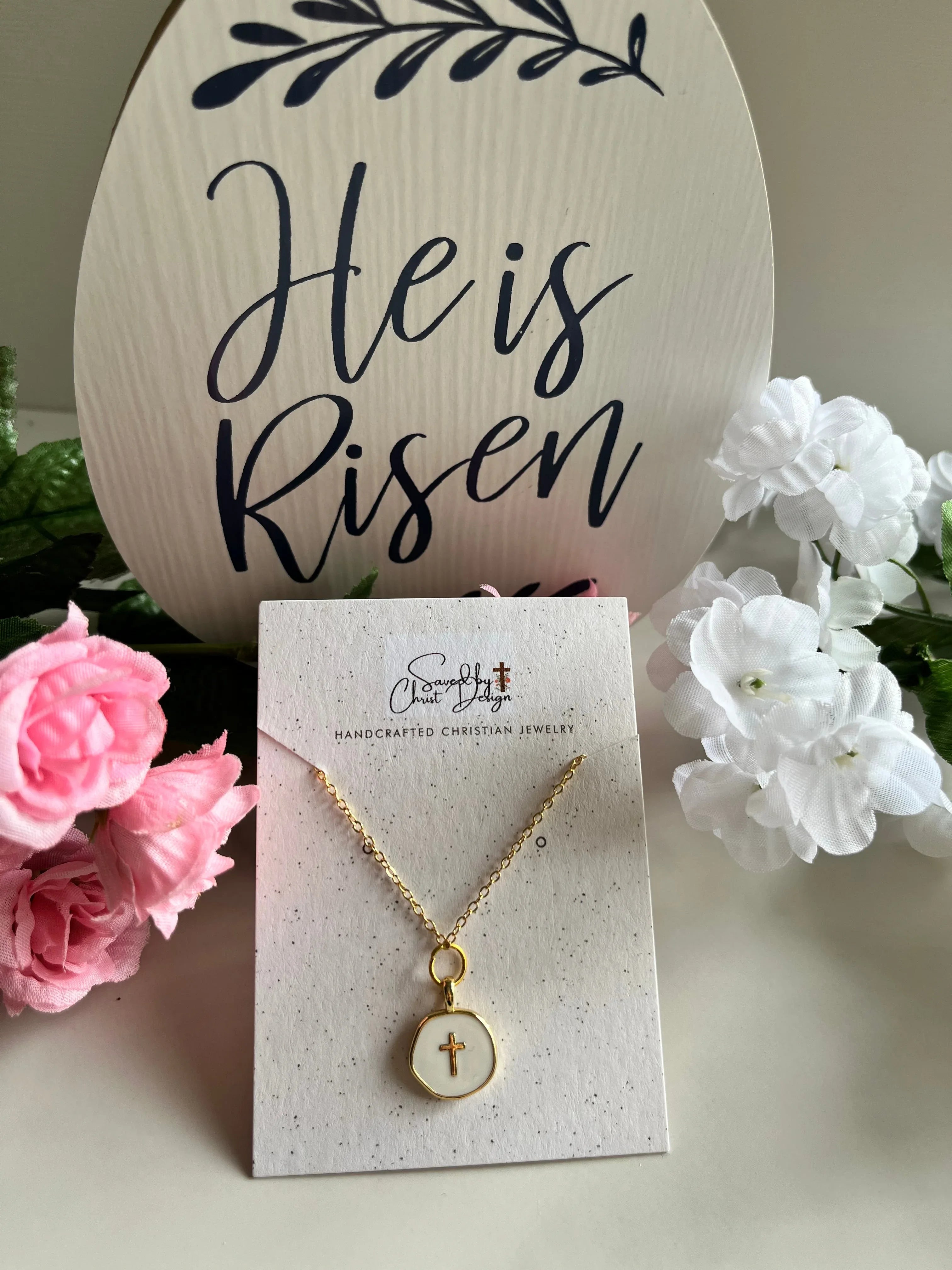 Gold Necklace 18K White Cross Pendant