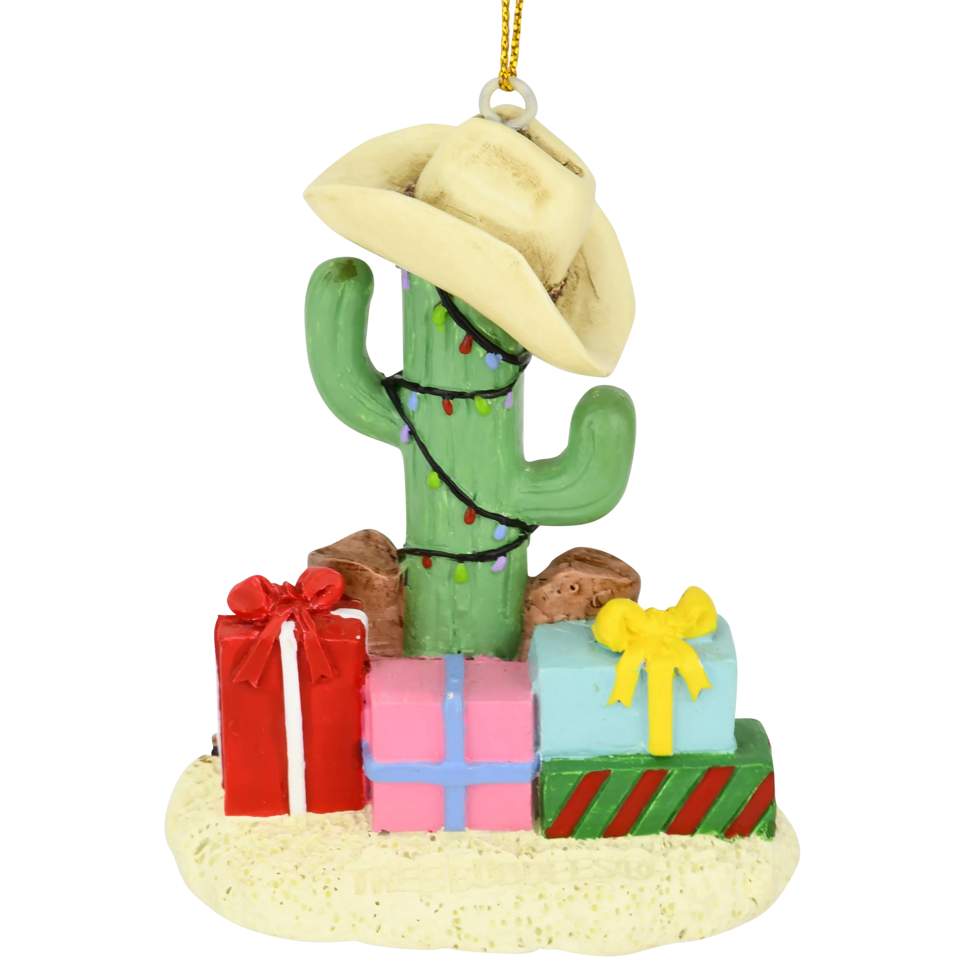 Cactus Christmas Tree with Cowboy Boots Cowboy Hats and Presents Ornament
