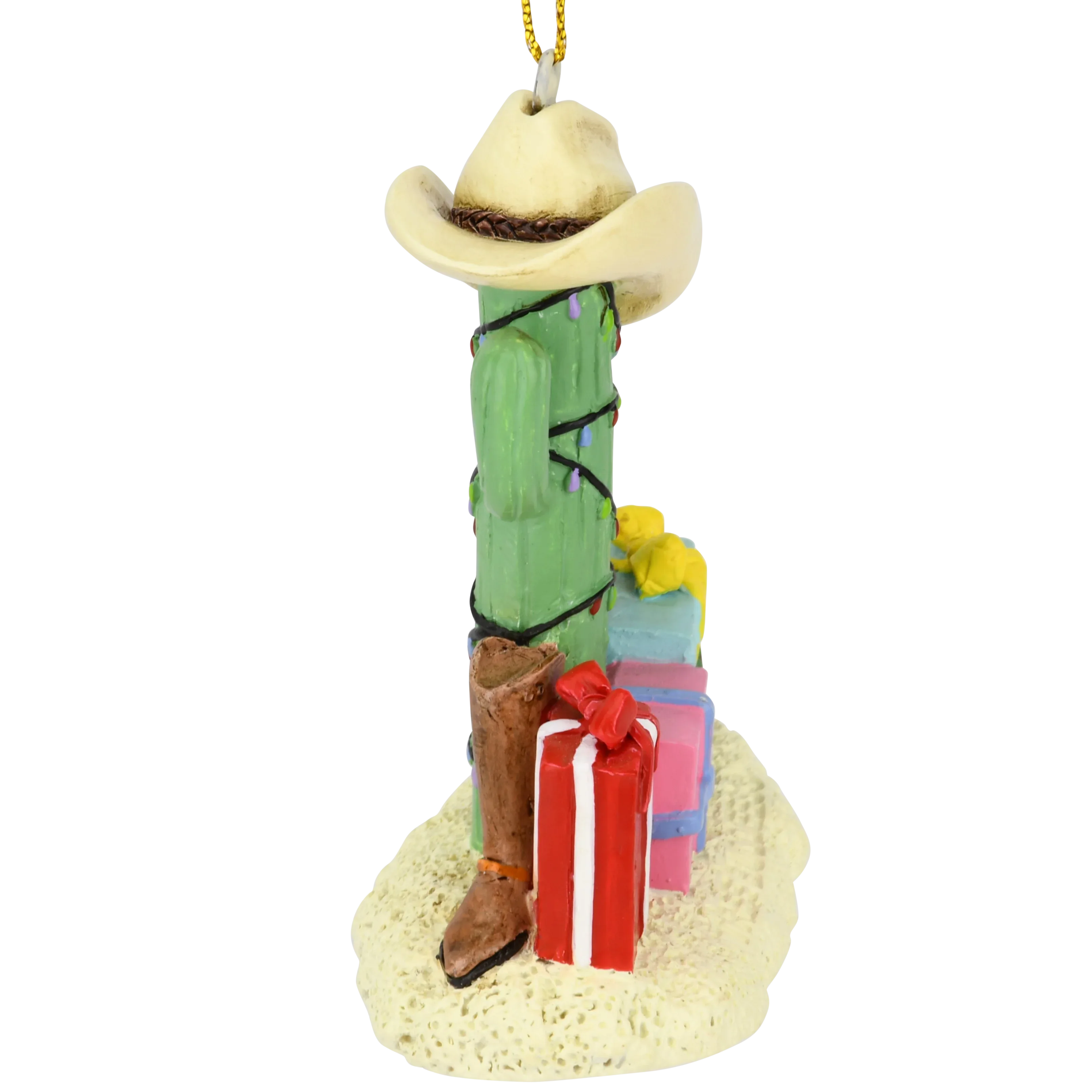 Cactus Christmas Tree with Cowboy Boots Cowboy Hats and Presents Ornament