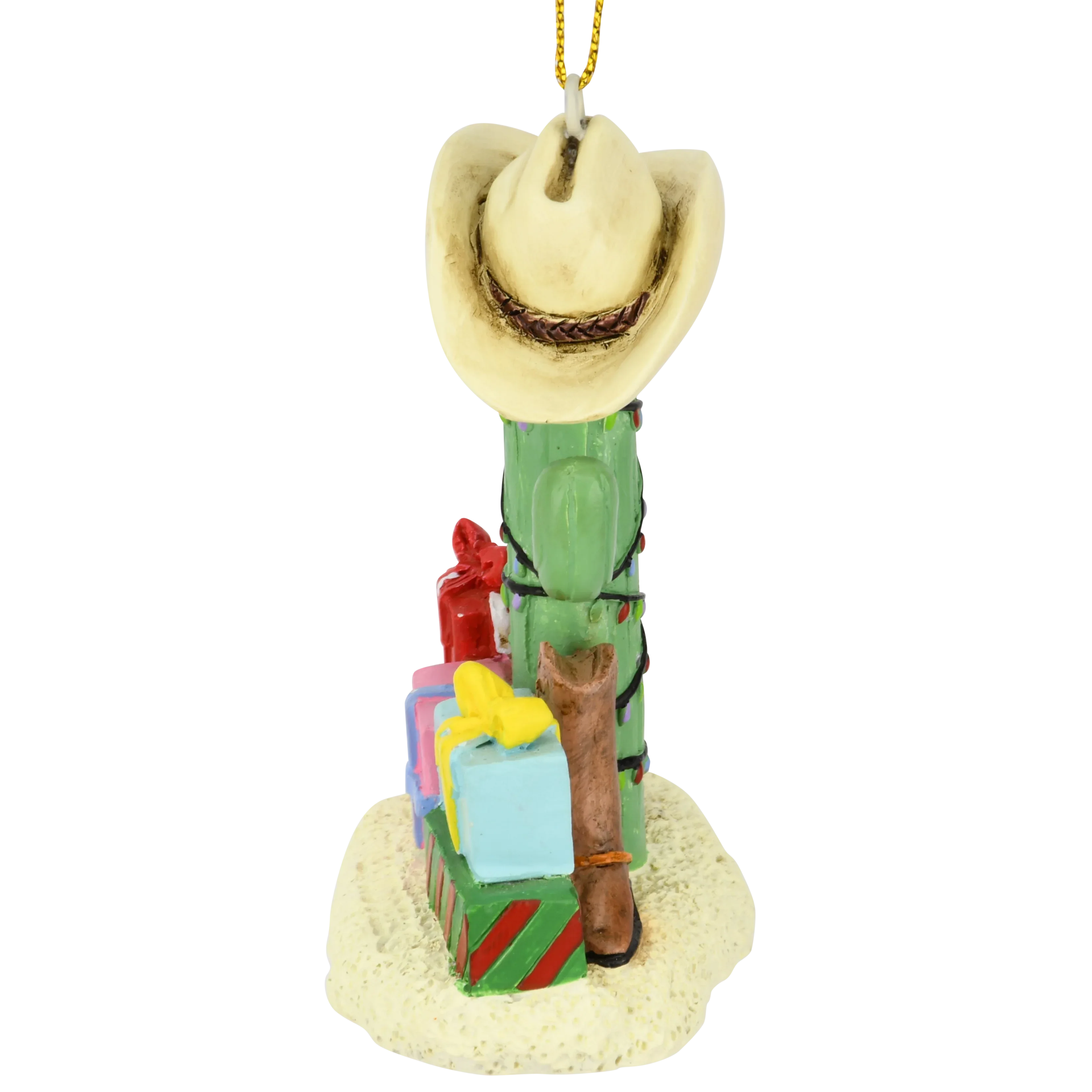 Cactus Christmas Tree with Cowboy Boots Cowboy Hats and Presents Ornament