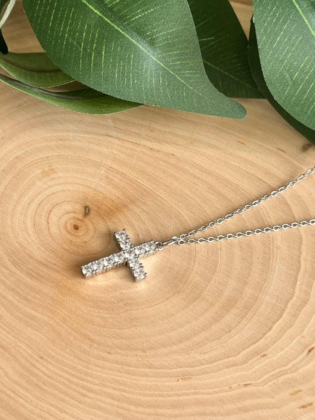 Silver Necklace Cross Pendant 18" Christian Jewelry