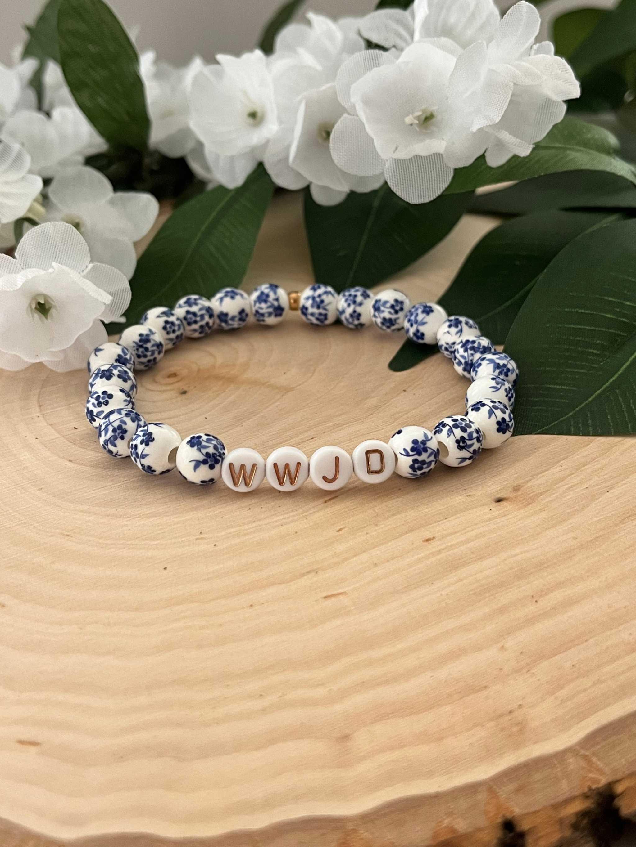 WWJD Bead Bracelet - Multi-Color Natural Stone Faith Jewelry