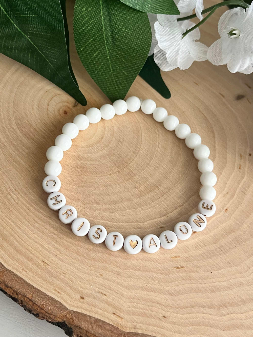 Bead Bracelet Christ Alone Peach or White Christian Jewelry White faceted jade