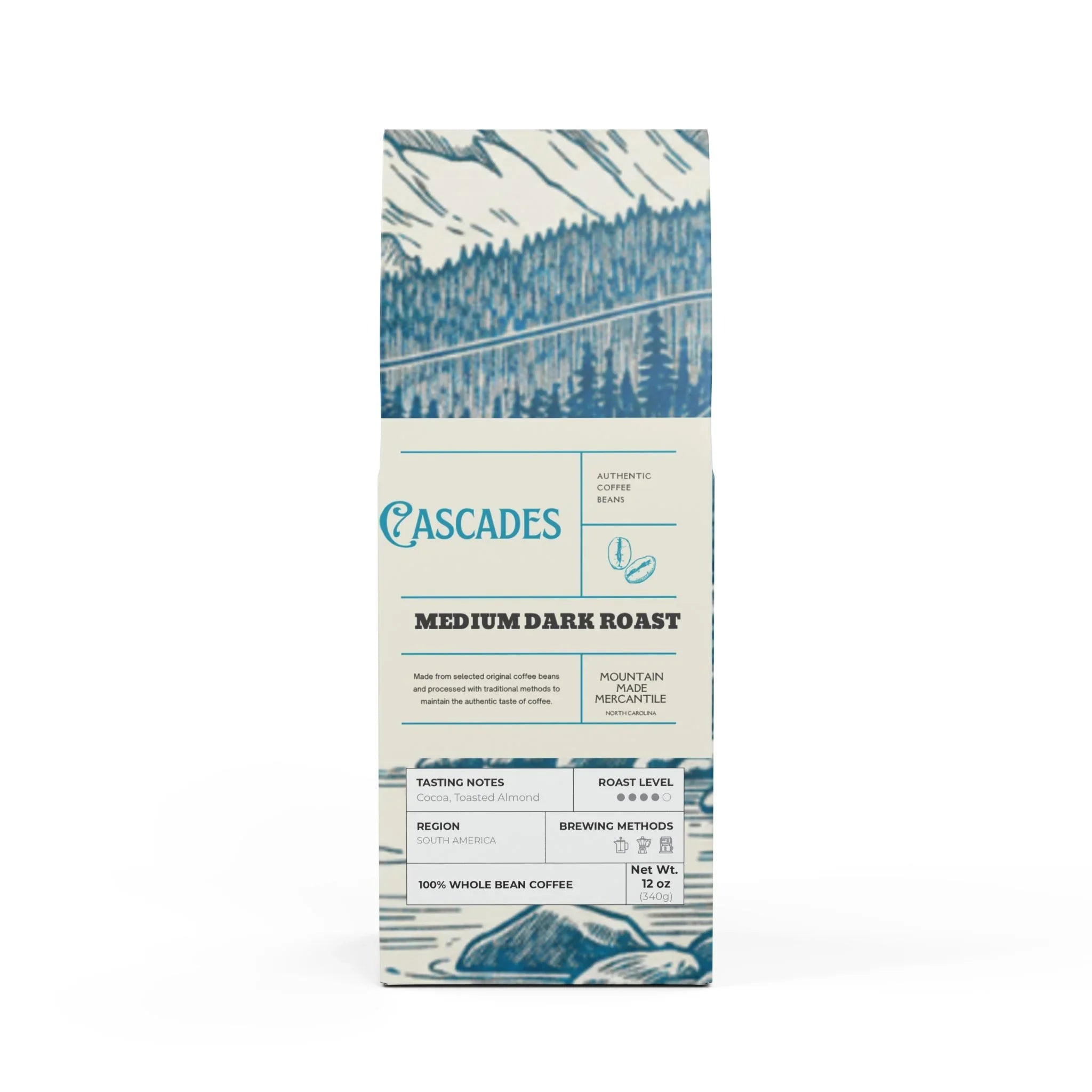 Cascades Coffee Blend (Medium-Dark Roast) Whole Bean 12oz