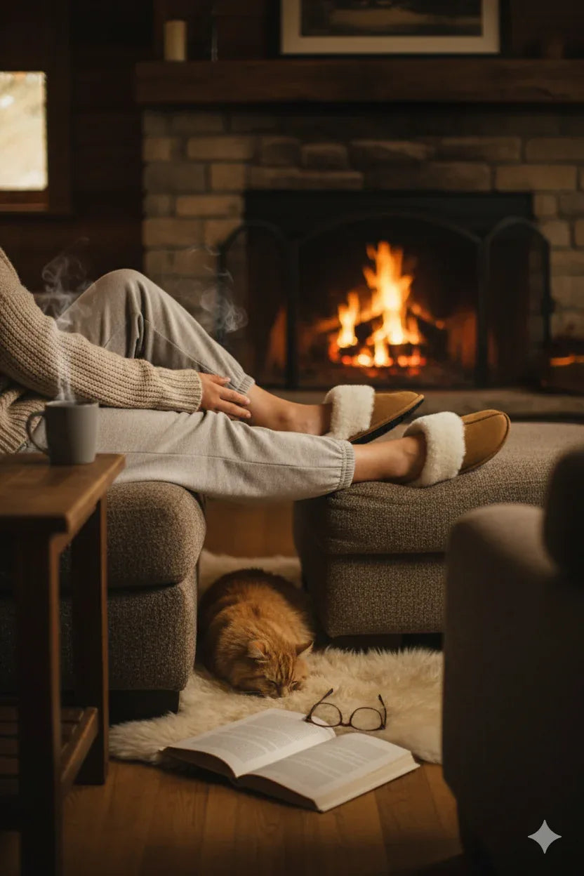 Men's Fluffy Fur Faux Suede Trim Slipper Mules