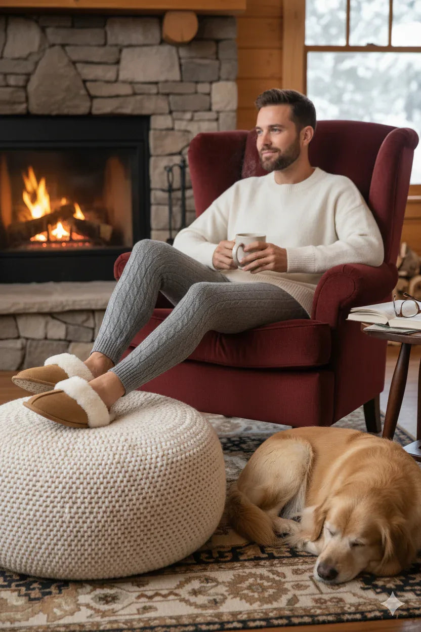 Men's Fluffy Fur Faux Suede Trim Slipper Mules