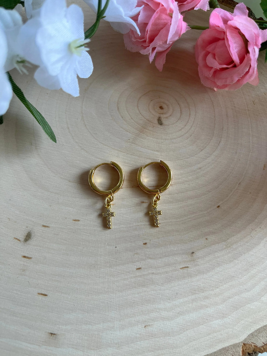 Gold Earrings 18K Cross Christian Jewelry