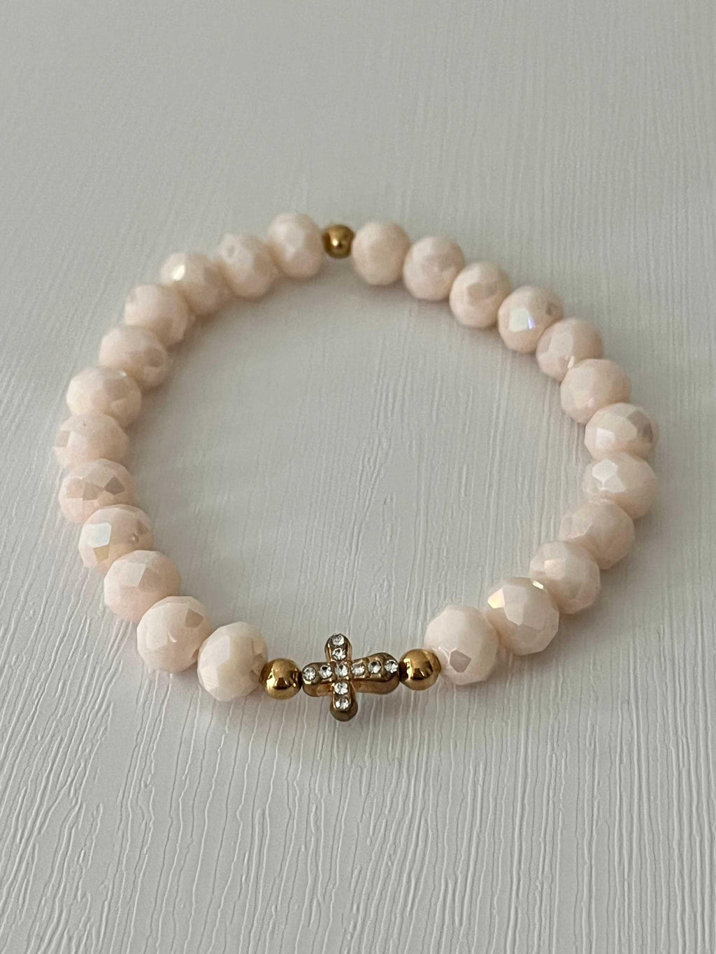 Cross Bead Bracelet Collection - Faith-Inspired Jewelry Peach faceted glass