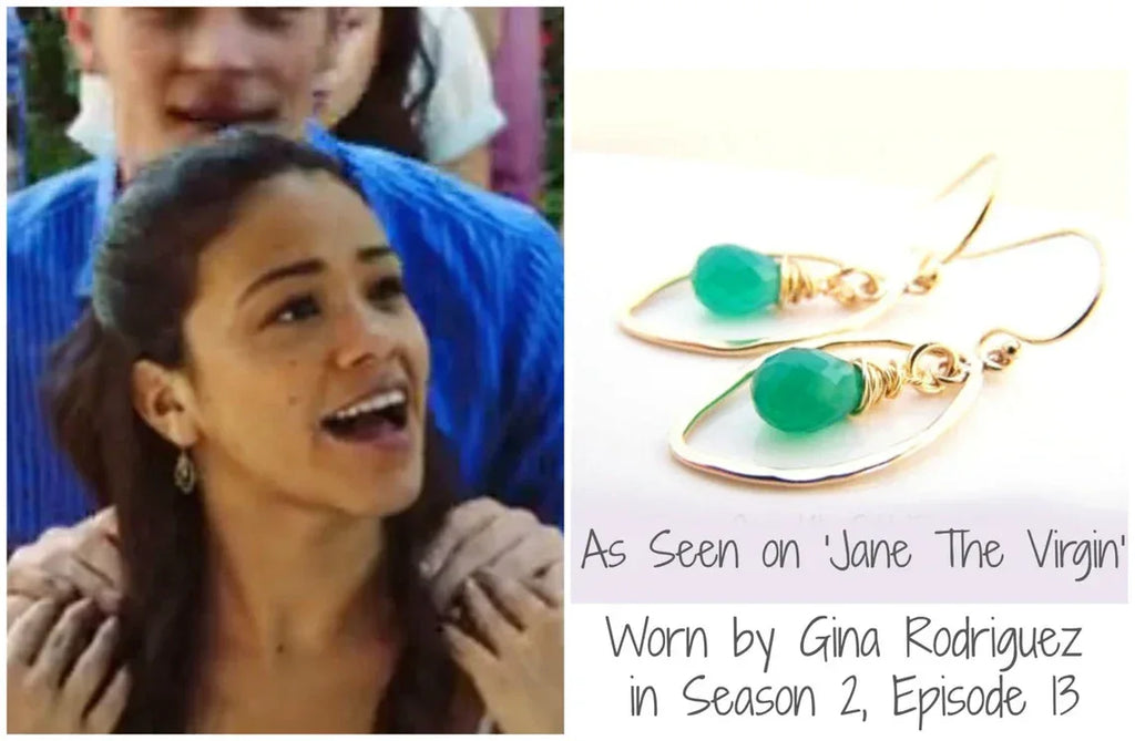 As Seen on Jane the Virgin – Green Onyx & 14k Gold Filled Earrings