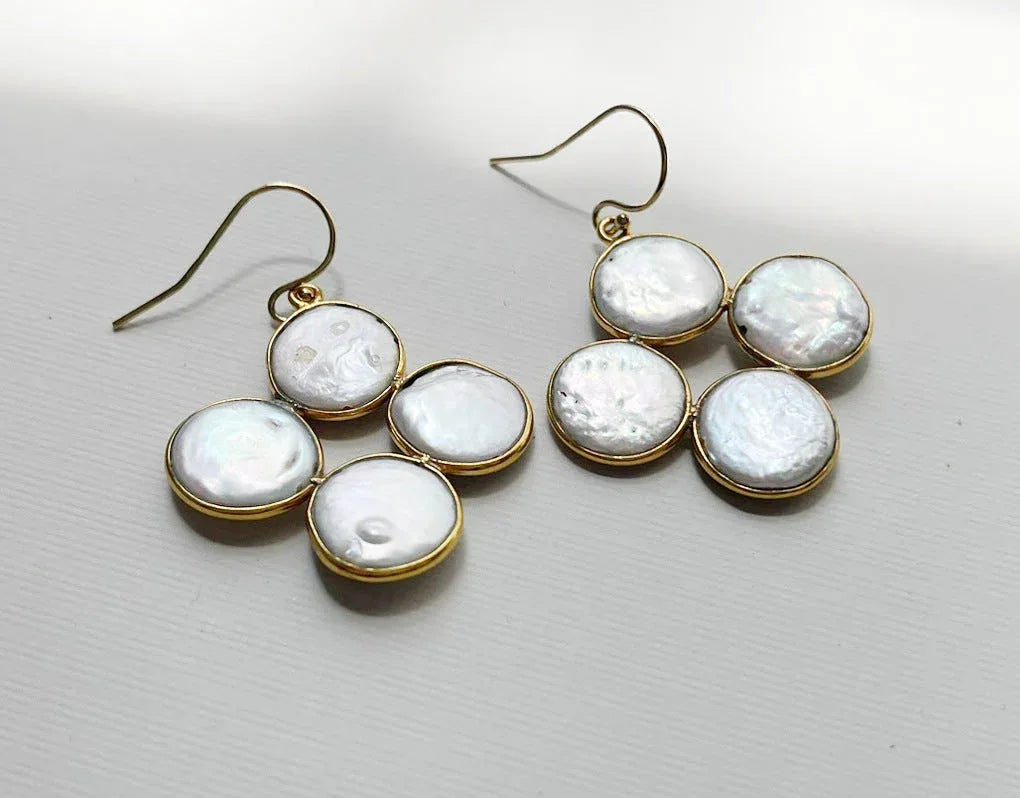 Coin Pearl Cluster Earrings – 14k Gold Filled Hooks