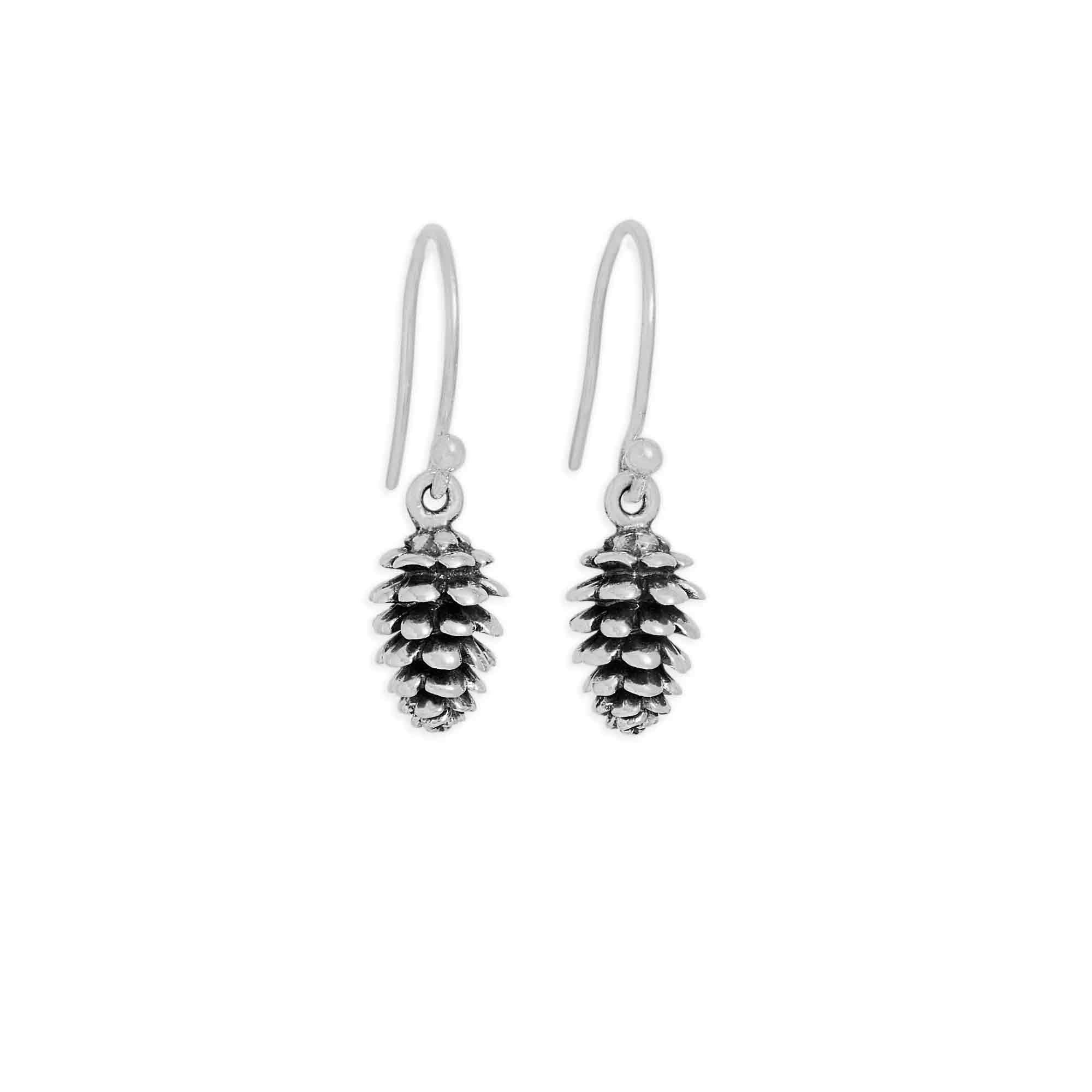 Sterling Silver Pinecone Dangle Earrings – Nature-Inspired Jewelry