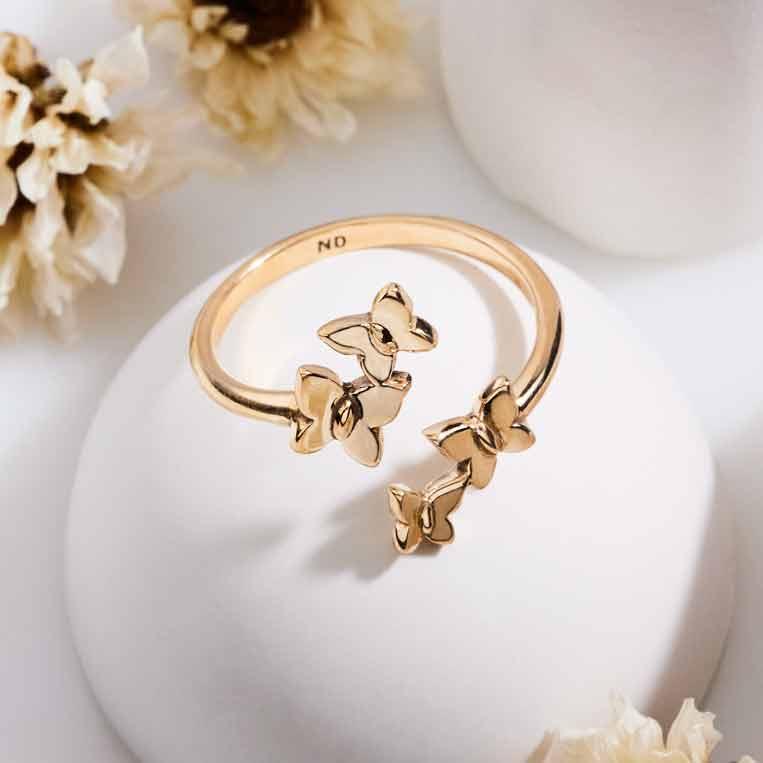 Bronze Adjustable Butterfly Cluster Ring – Size 6–8