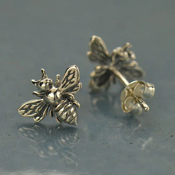 Sterling Silver Bee Stud Earrings – 9x11mm Honeybee Posts
