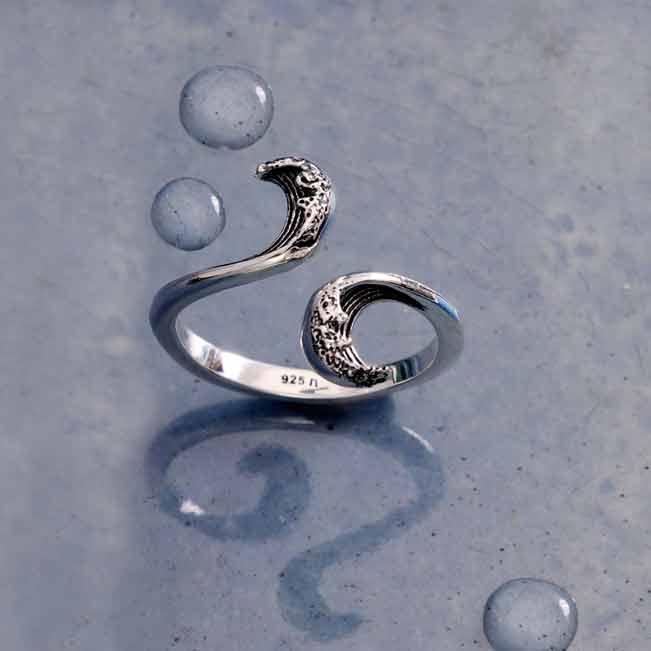 Sterling Silver Stylized Wave Adjustable Ring – Ocean Energy Yin Yang Design