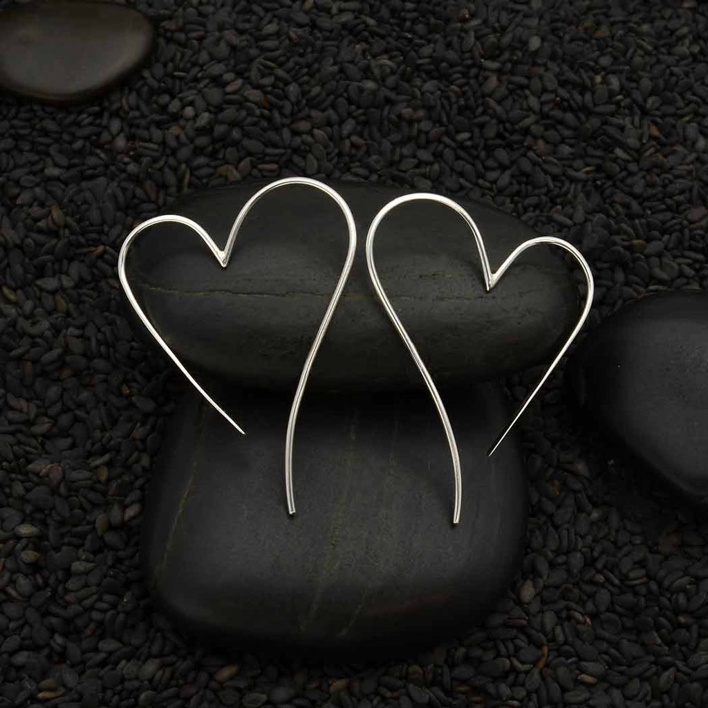 Sterling Silver Wire Heart Hoop Earrings – 39x28mm