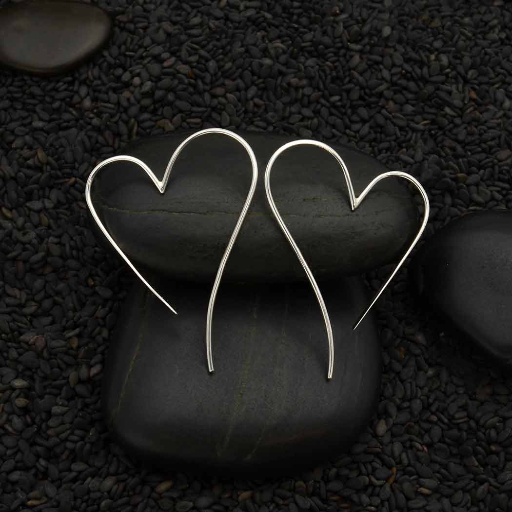 Sterling Silver Wire Heart Hoop Earrings – 39x28mm