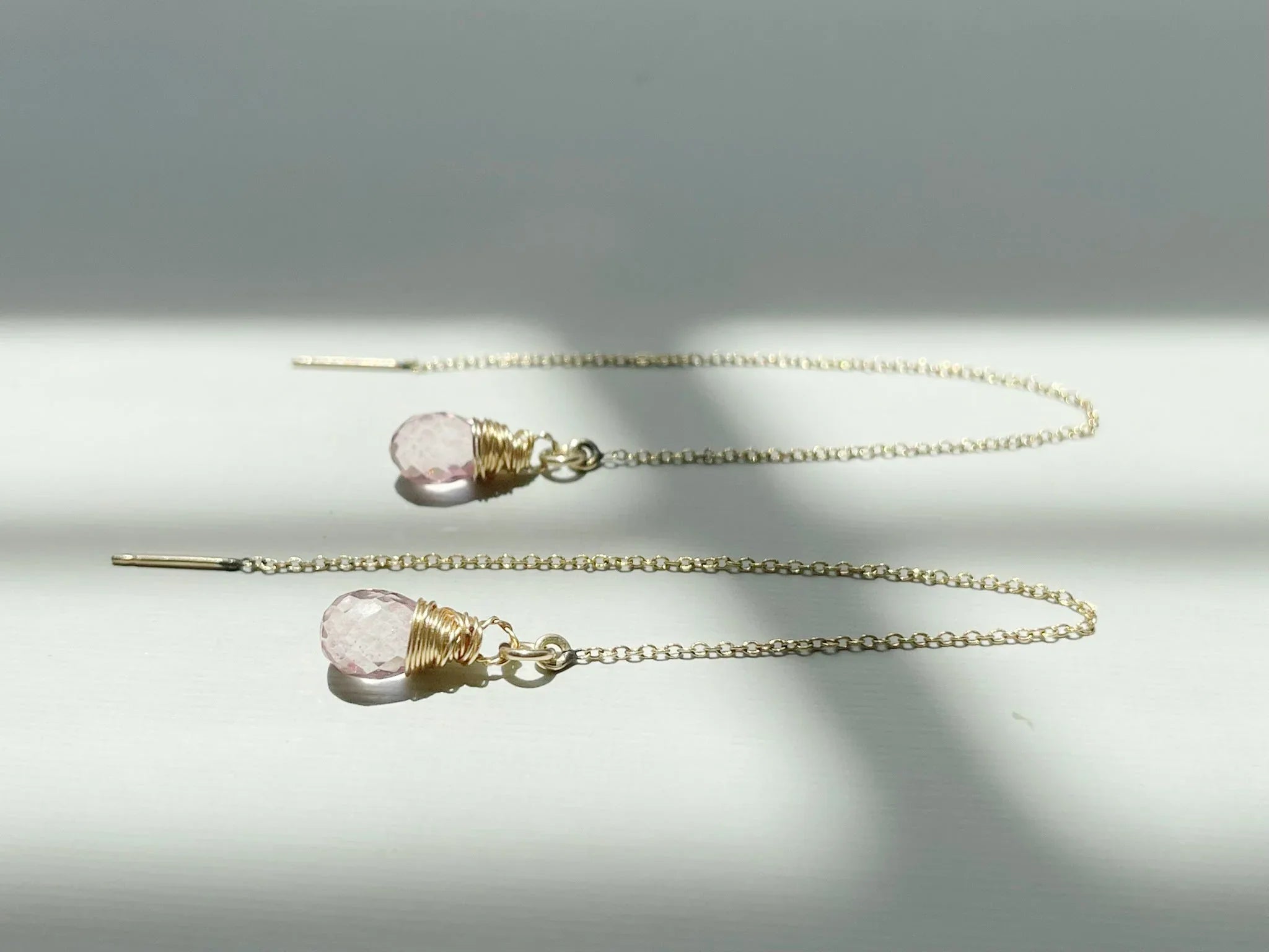 Morganite Threader Earrings – 14k Gold Filled Chain