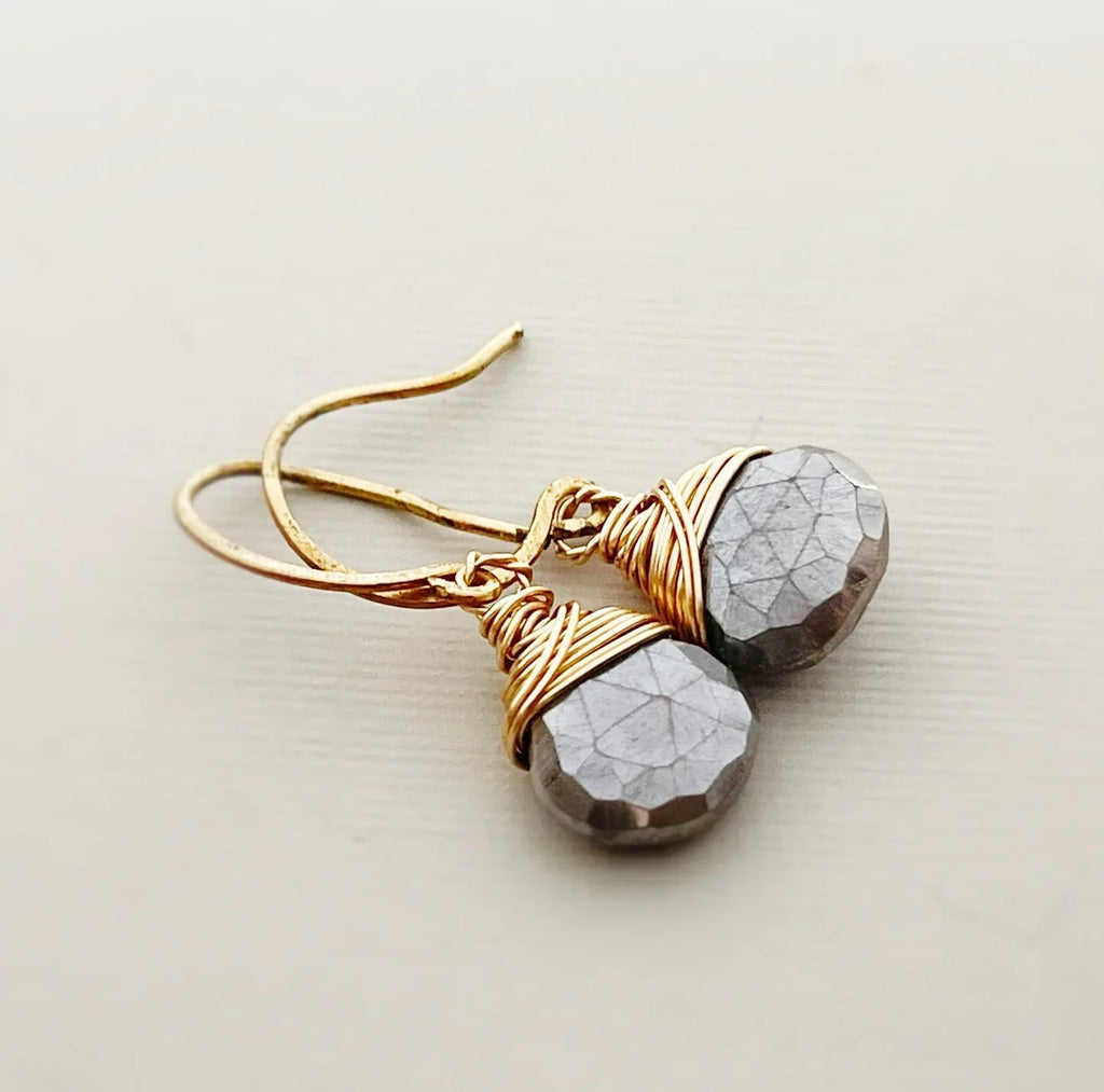 Gray Moonstone Briolette Earrings – Gold Filled Wire Wrapped, 1 Inch