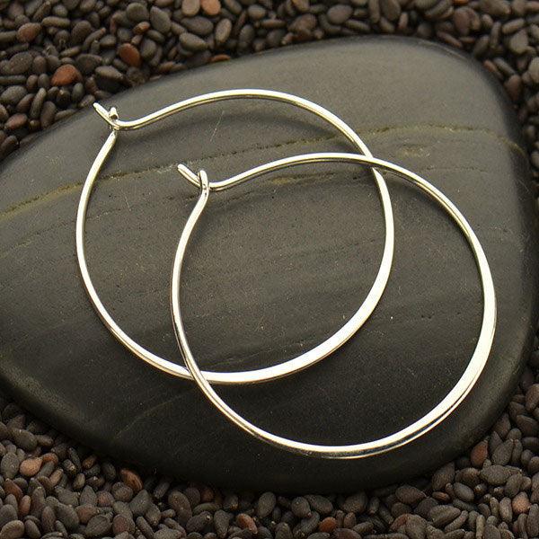 Sterling Silver Half Hammered Circle Hoop Earrings – 30mm