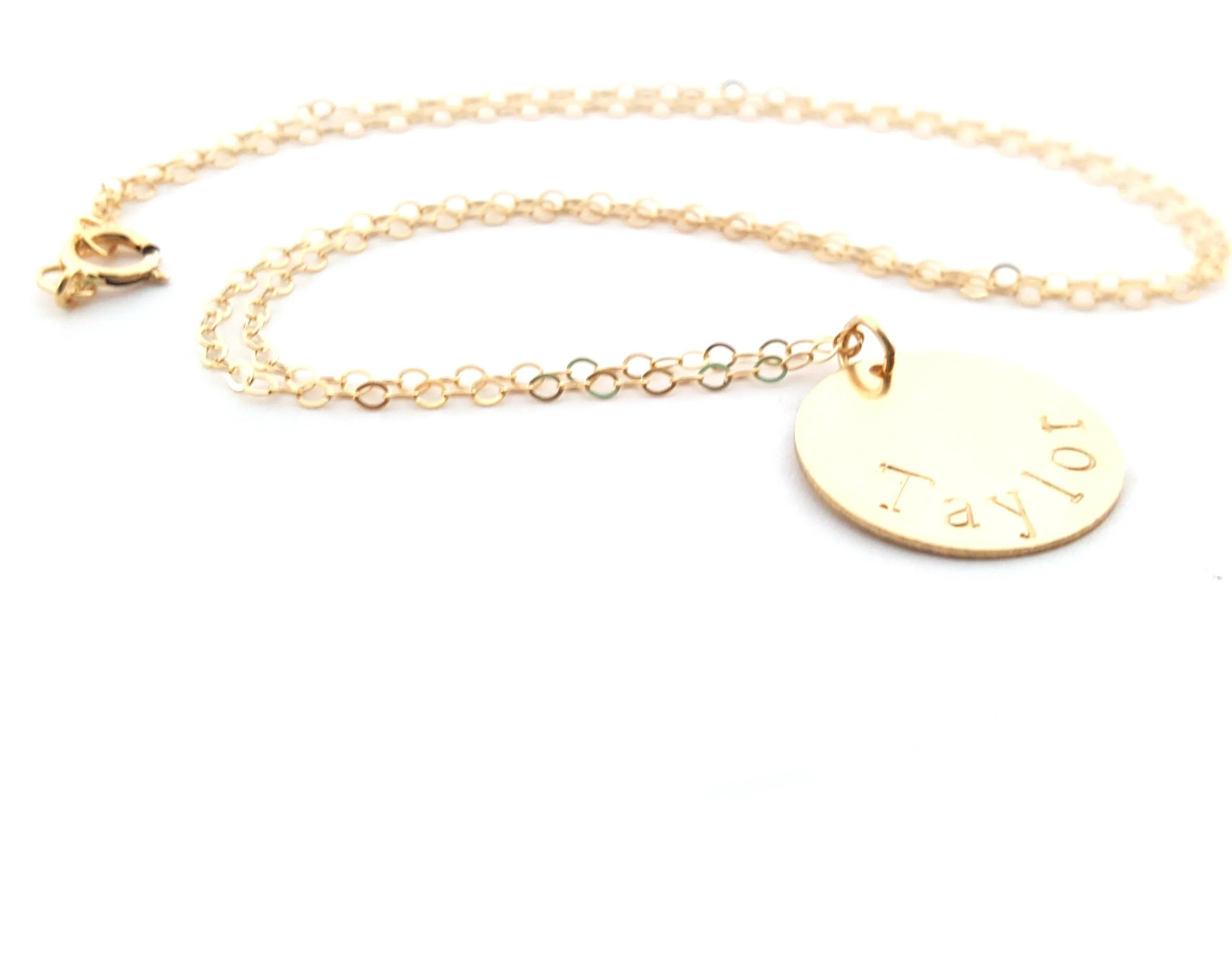 Gold Name Disc Necklace - Personalized Jewelry - Gift For Her