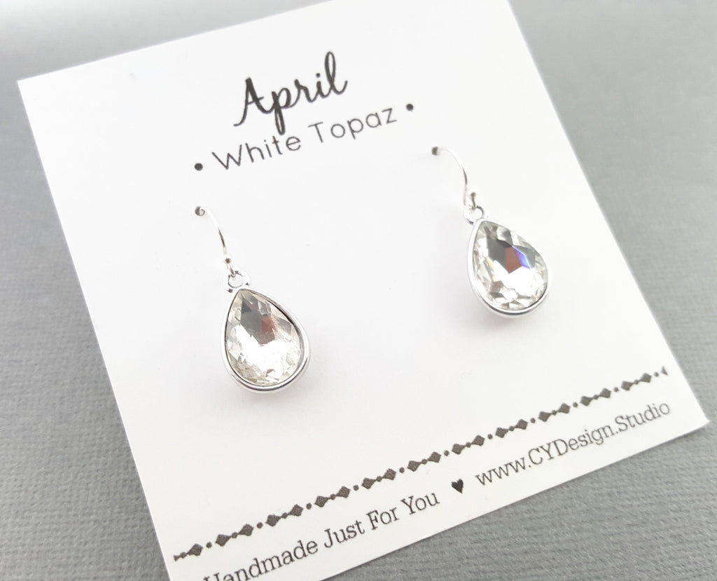 April Birthstone Sterling Silver Teardrop Crystal Earrings