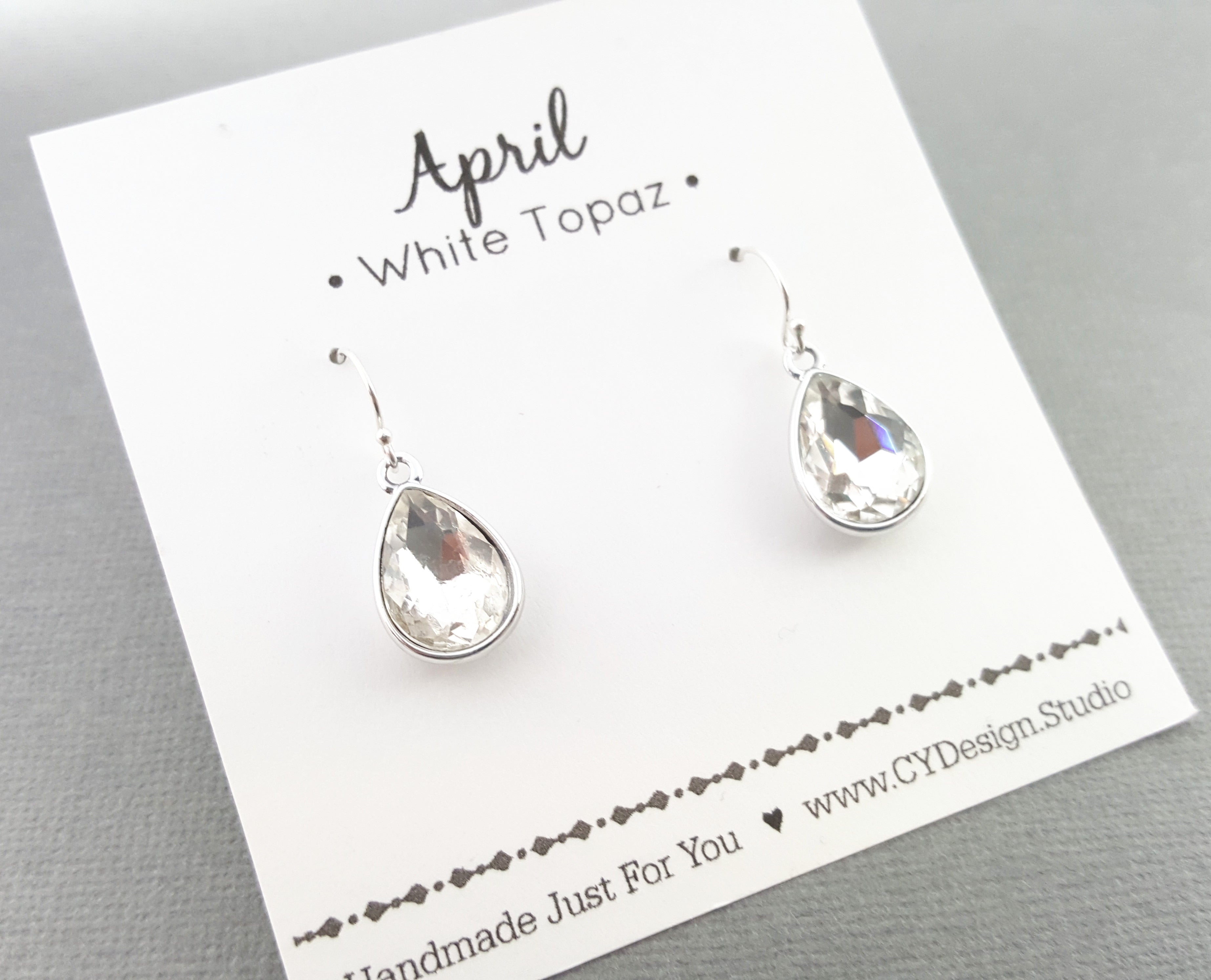 April Birthstone Sterling Silver Teardrop Crystal Earrings