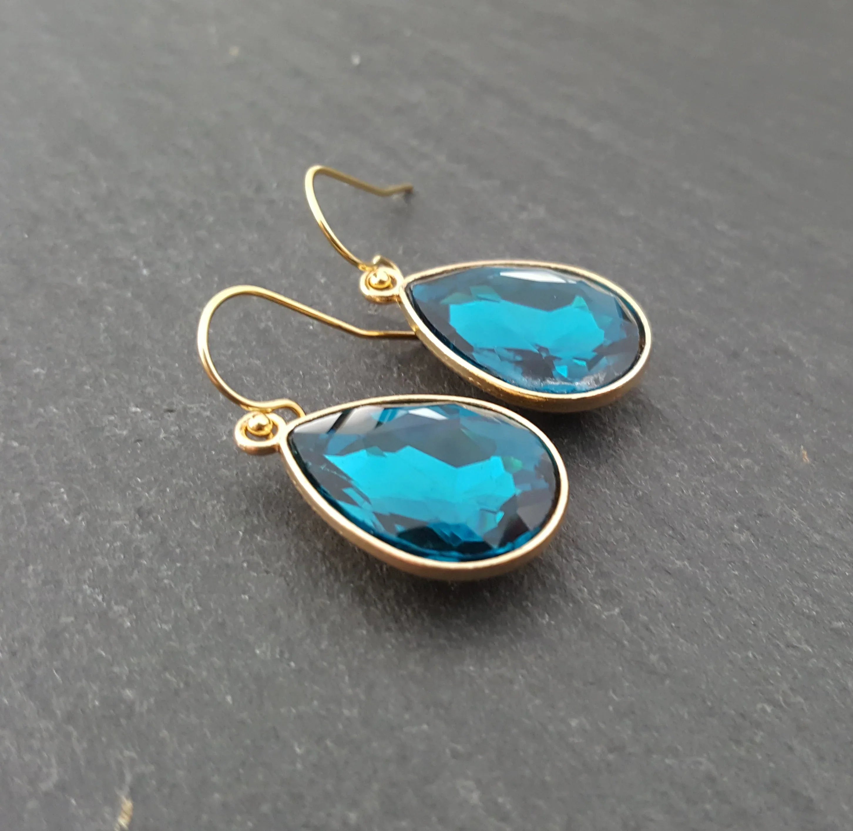 December Birthstone Blue Topaz Crystal Gold Filled Earrings