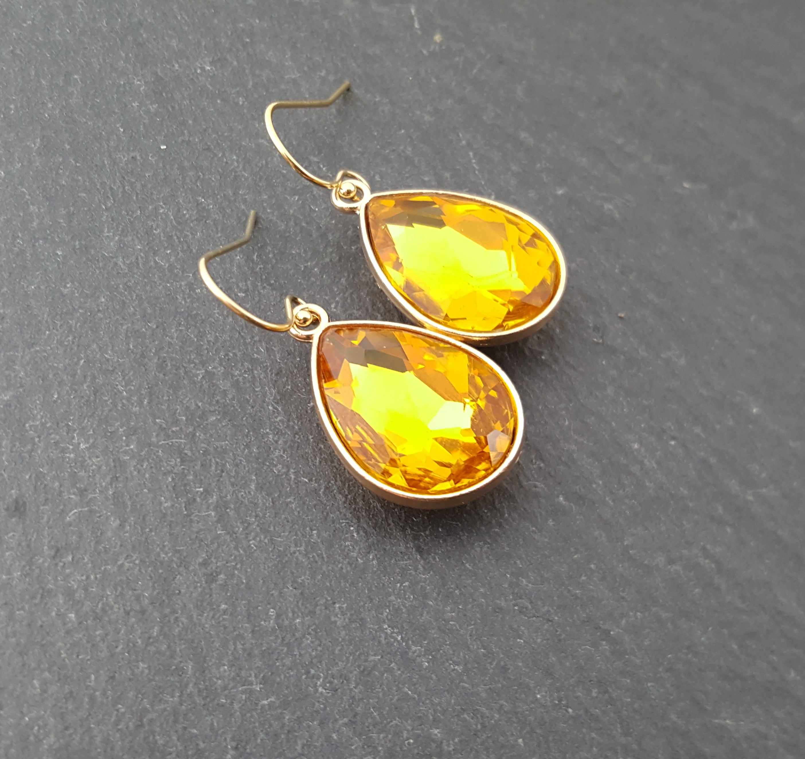 November Birthstone Earrings – Citrine Teardrop Crystal Earrings – 14k Gold Filled Dangle Earrings Gift for Her