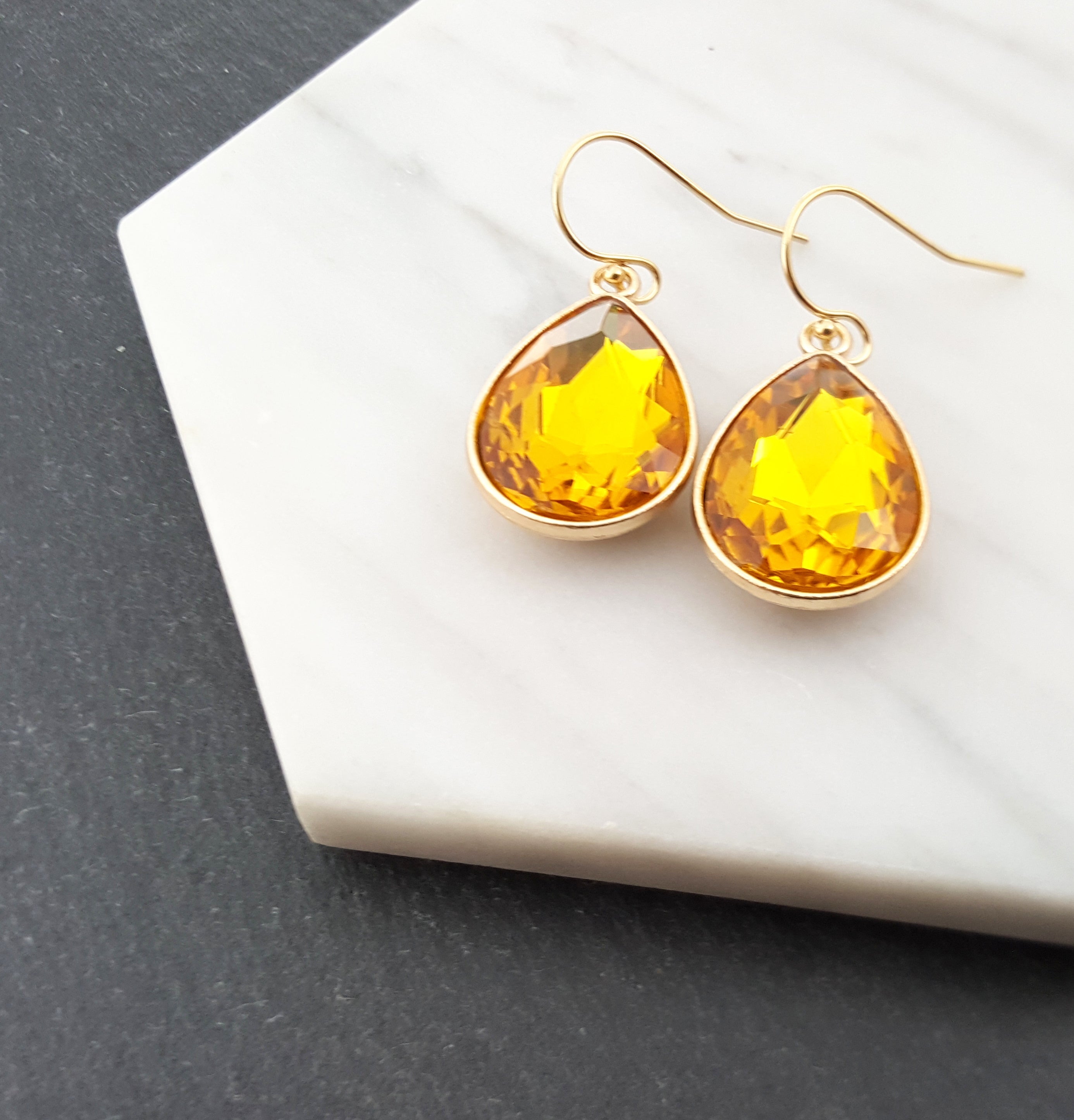 November Birthstone Earrings – Citrine Teardrop Crystal Earrings – 14k Gold Filled Dangle Earrings Gift for Her