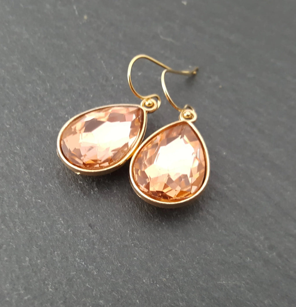 October Birthstone Earrings - Crystal Gold Filled Teardrop Earrings
