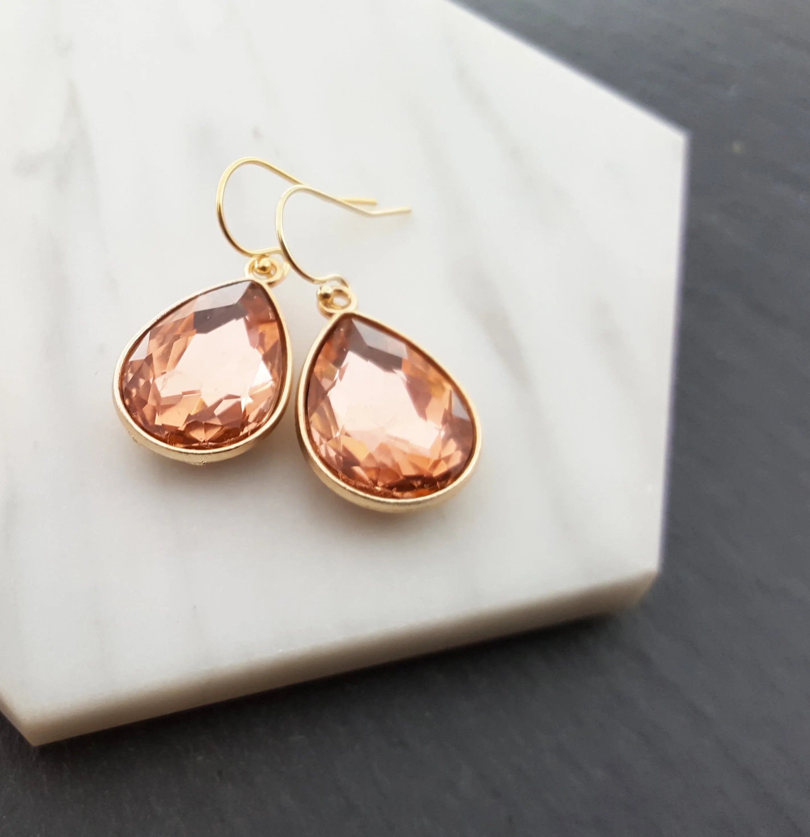 October Birthstone Earrings - Crystal Gold Filled Teardrop Earrings