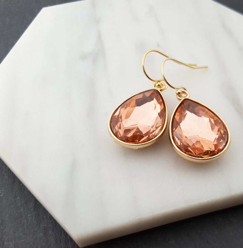 October Birthstone Earrings - Crystal Gold Filled Teardrop Earrings
