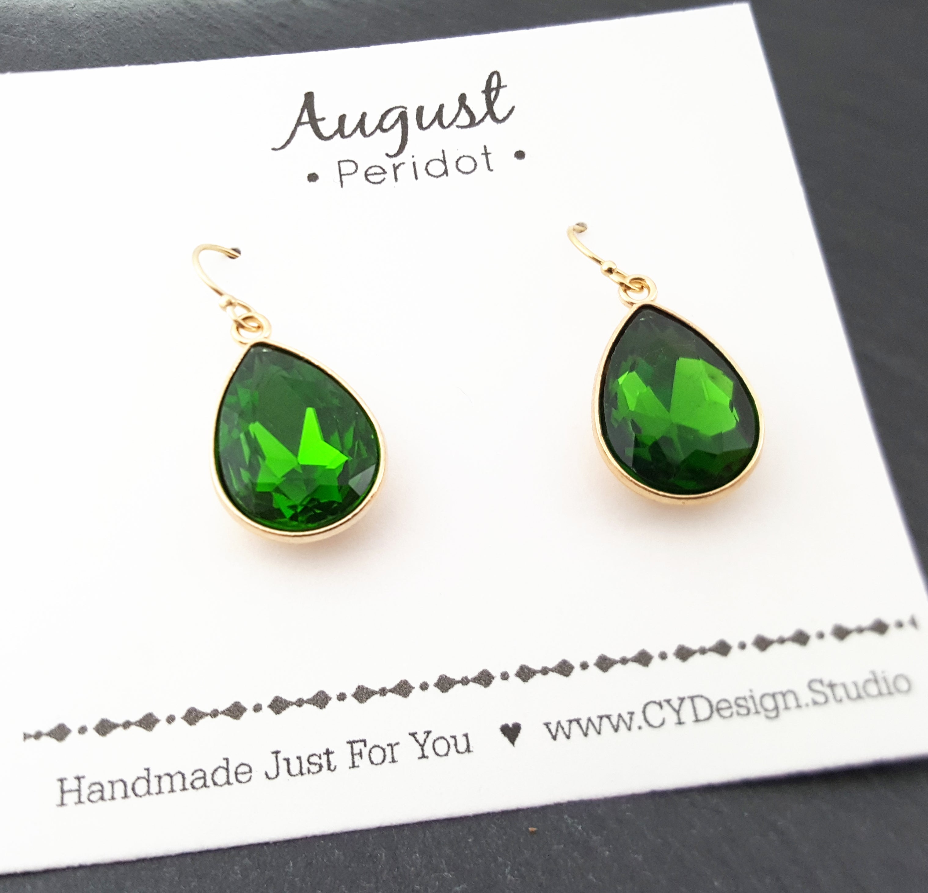 August Birthstone Peridot Teardrop Earrings – Handcrafted Sparkling Crystal in 14K Gold-Filled on Hypoallergenic Ear Wires