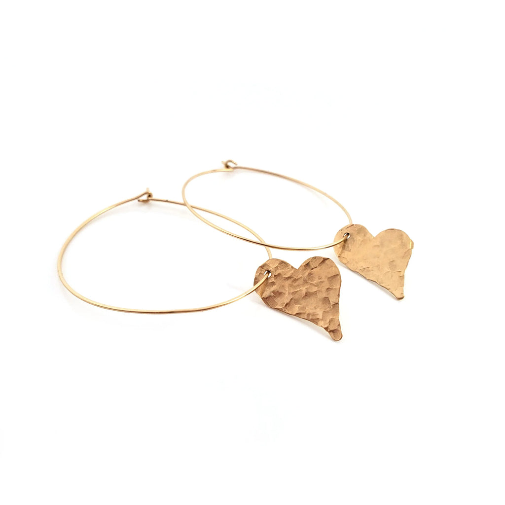 Sweetheart Earrings - Hammered Heart Hoop Earrings - Handmade Hoops