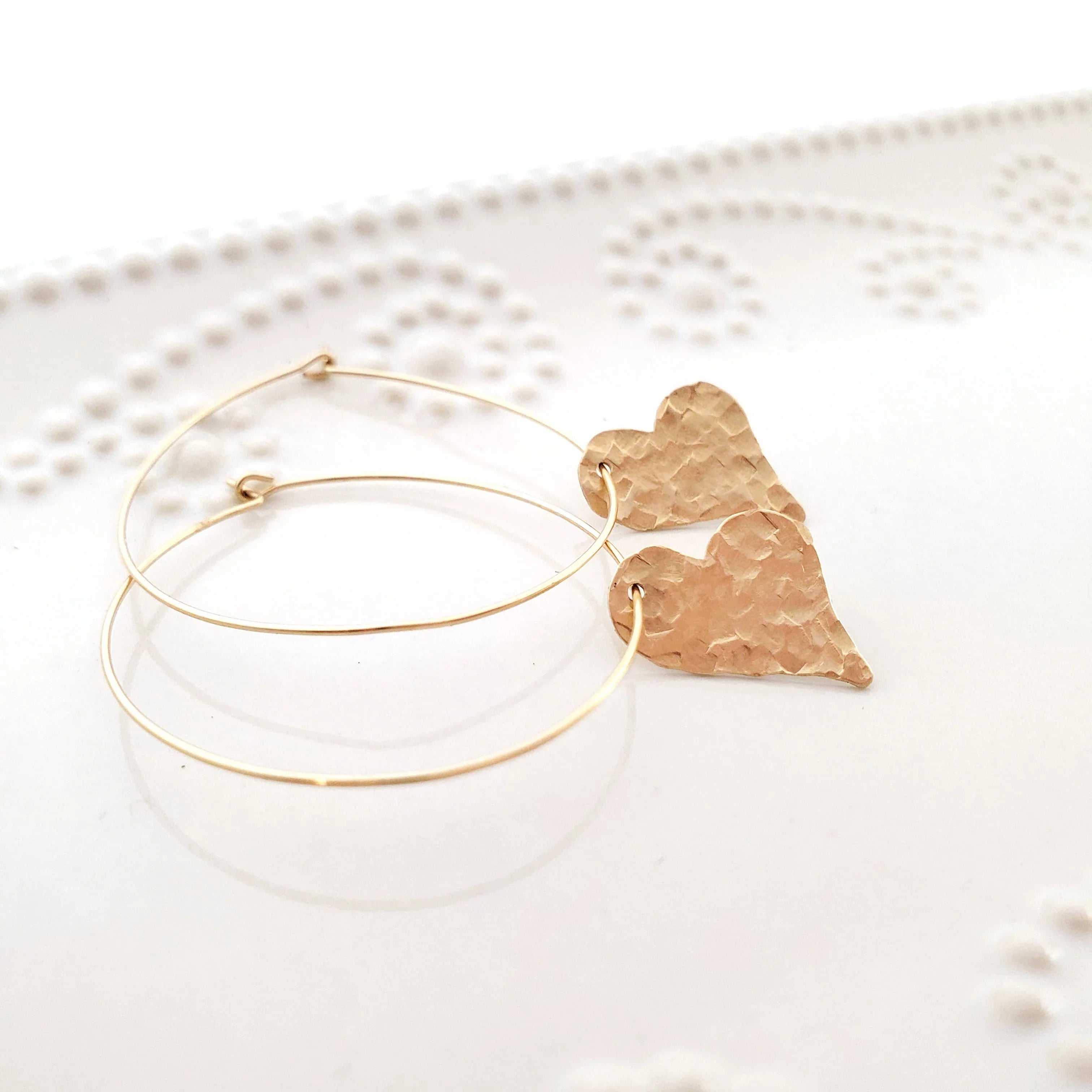 Sweetheart Earrings - Hammered Heart Hoop Earrings - Handmade Hoops