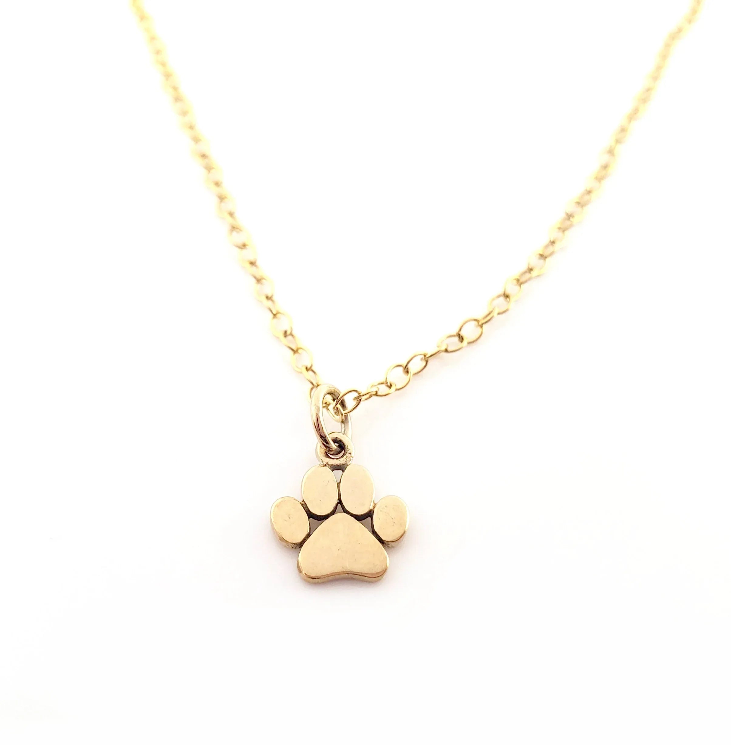Paw Print Gold Charm Necklace - Dainty 14k Gold Filled Jewelry