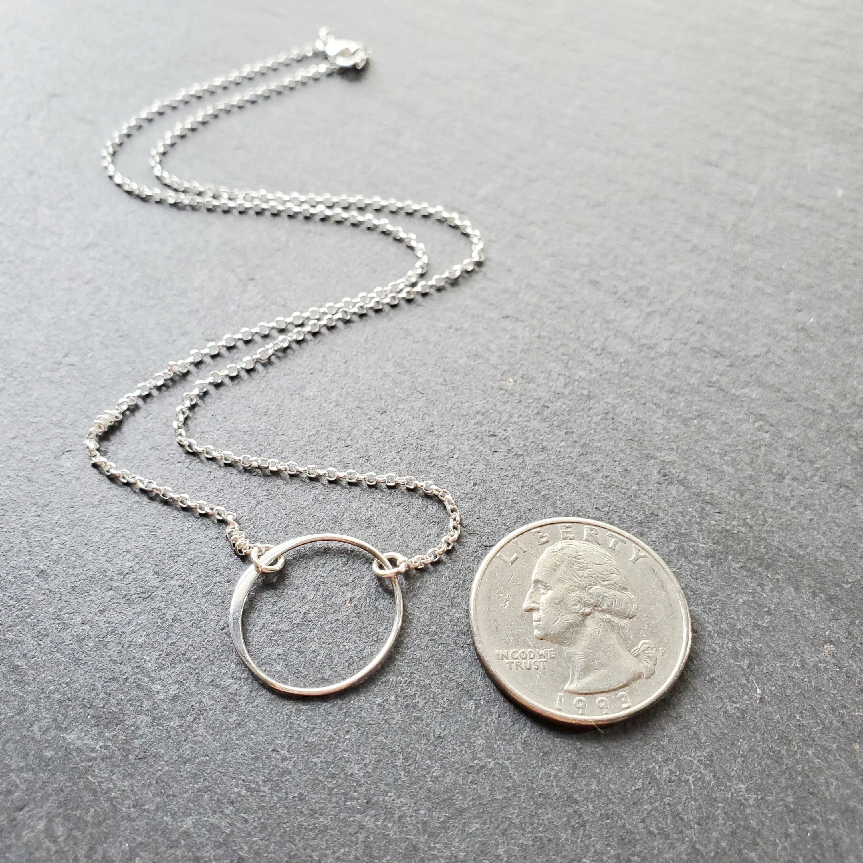 Hammered Circle Charm Necklace - 925 Sterling Silver Jewelry