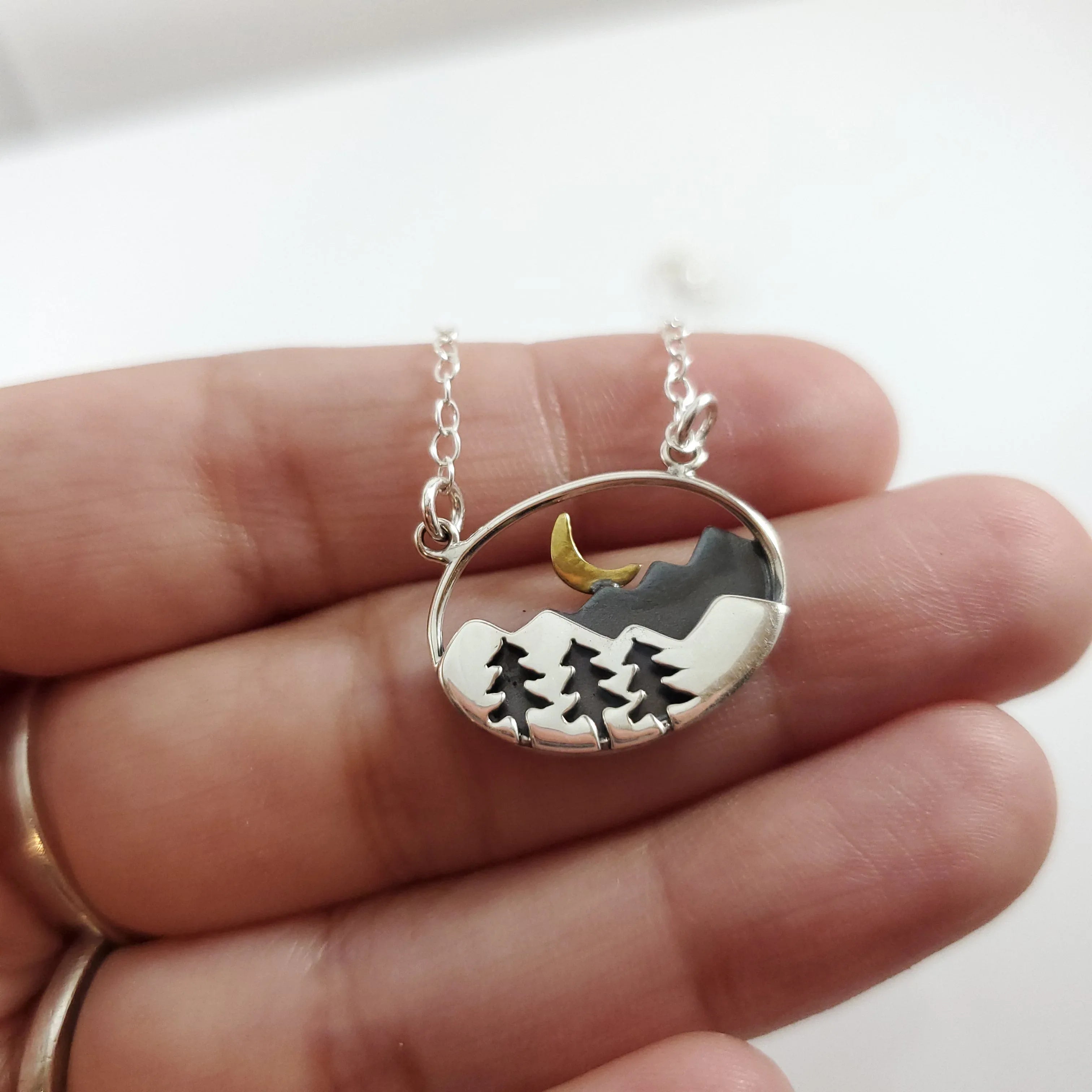 Mountain Scenery Necklace - Sterling Silver Jewelry