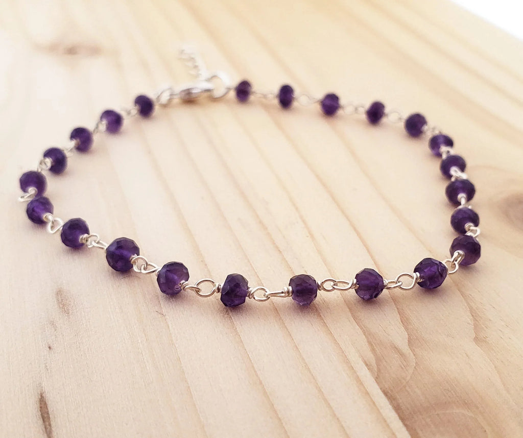 Amethyst Gemstone Sterling Silver Layering Bracelet