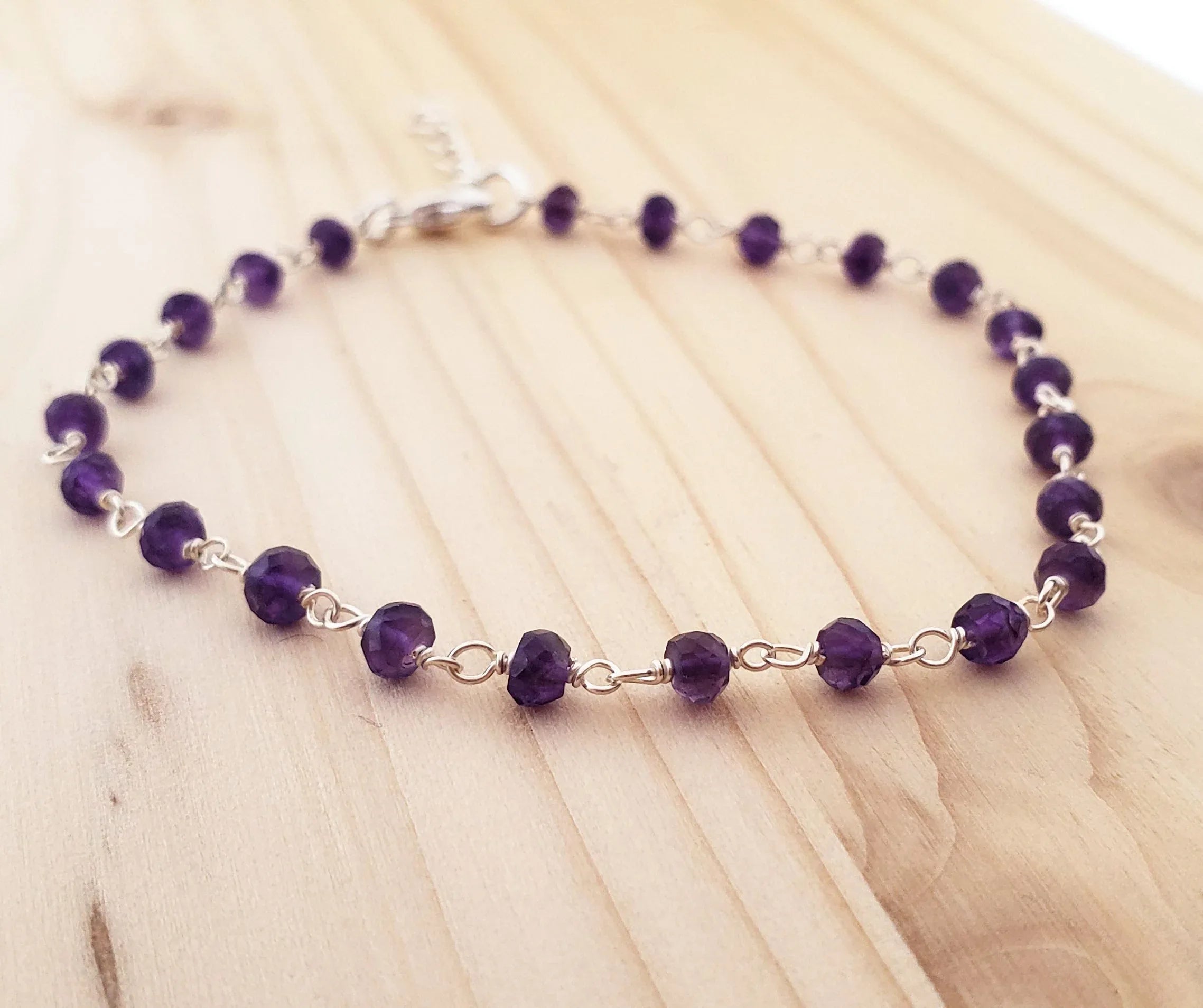 Amethyst Gemstone Sterling Silver Layering Bracelet