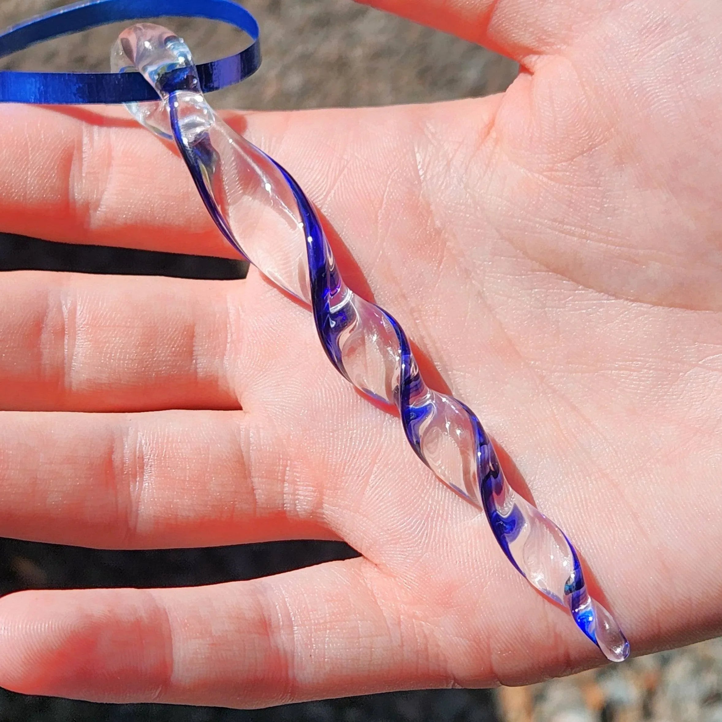 Handmade Blue Glass Icicle Christmas Ornaments – Set of 3