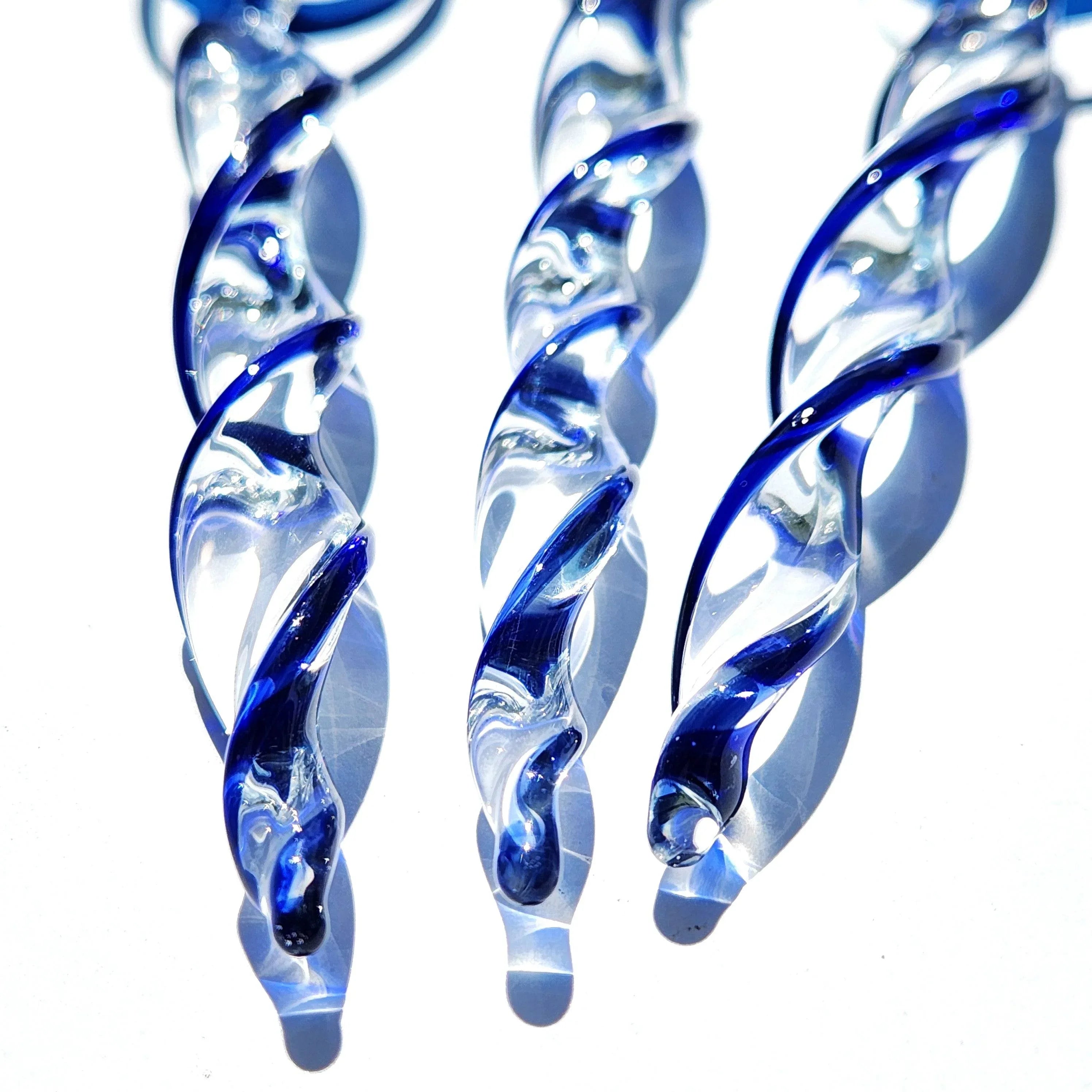 Handmade Blue Glass Icicle Christmas Ornaments – Set of 3