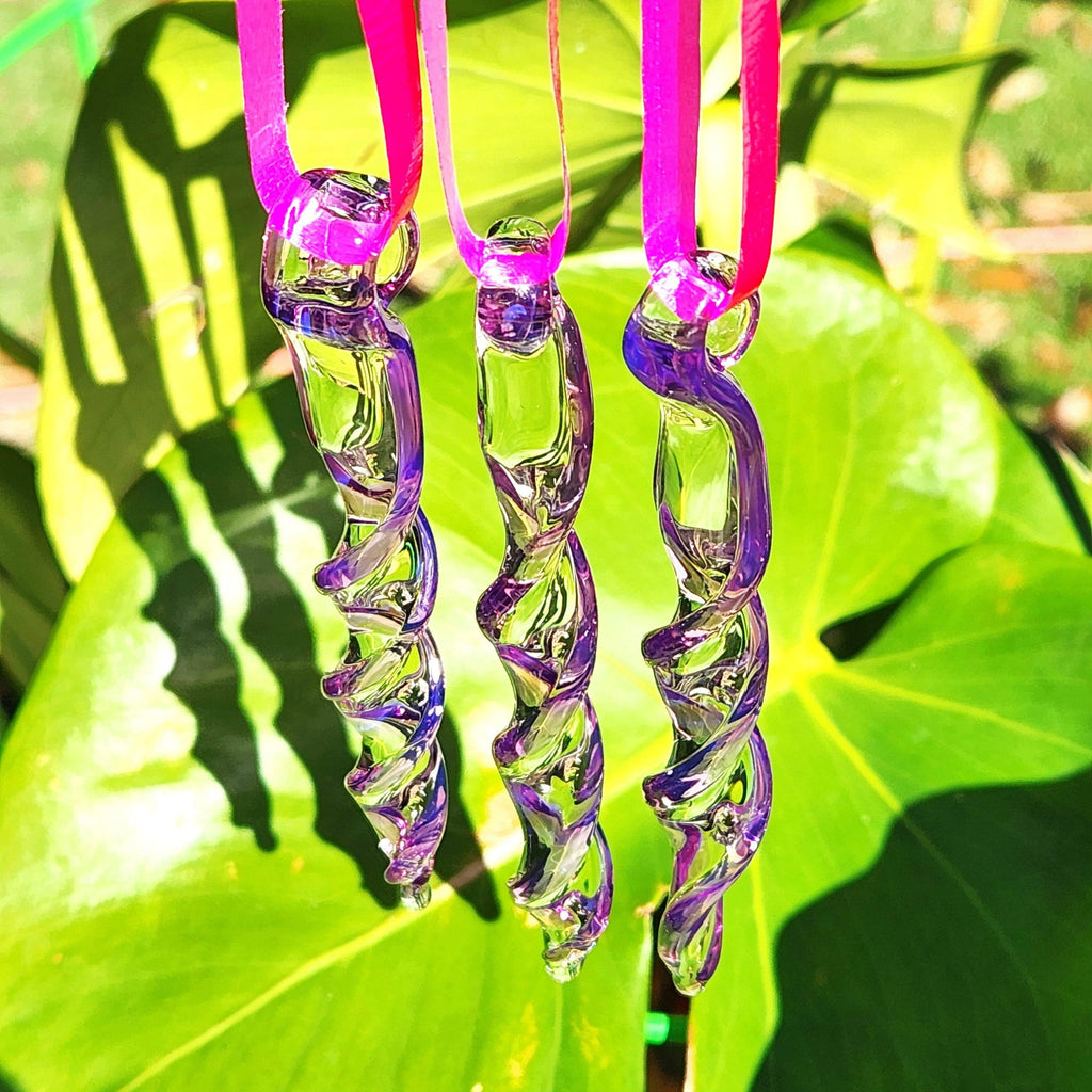 Handmade Purple Glass Icicle Ornaments & Suncatchers – Set of 3