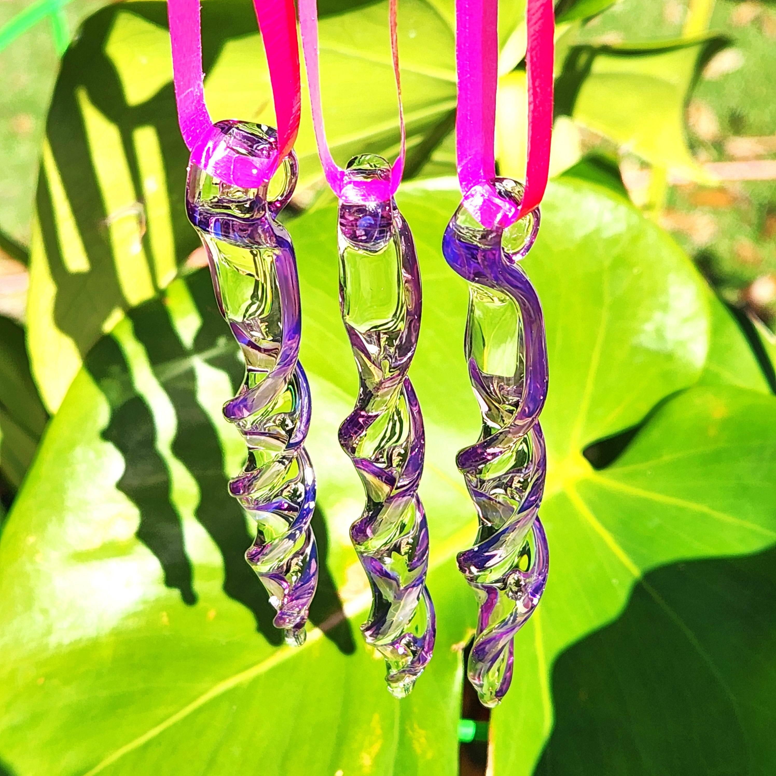 Handmade Purple Glass Icicle Ornaments & Suncatchers – Set of 3