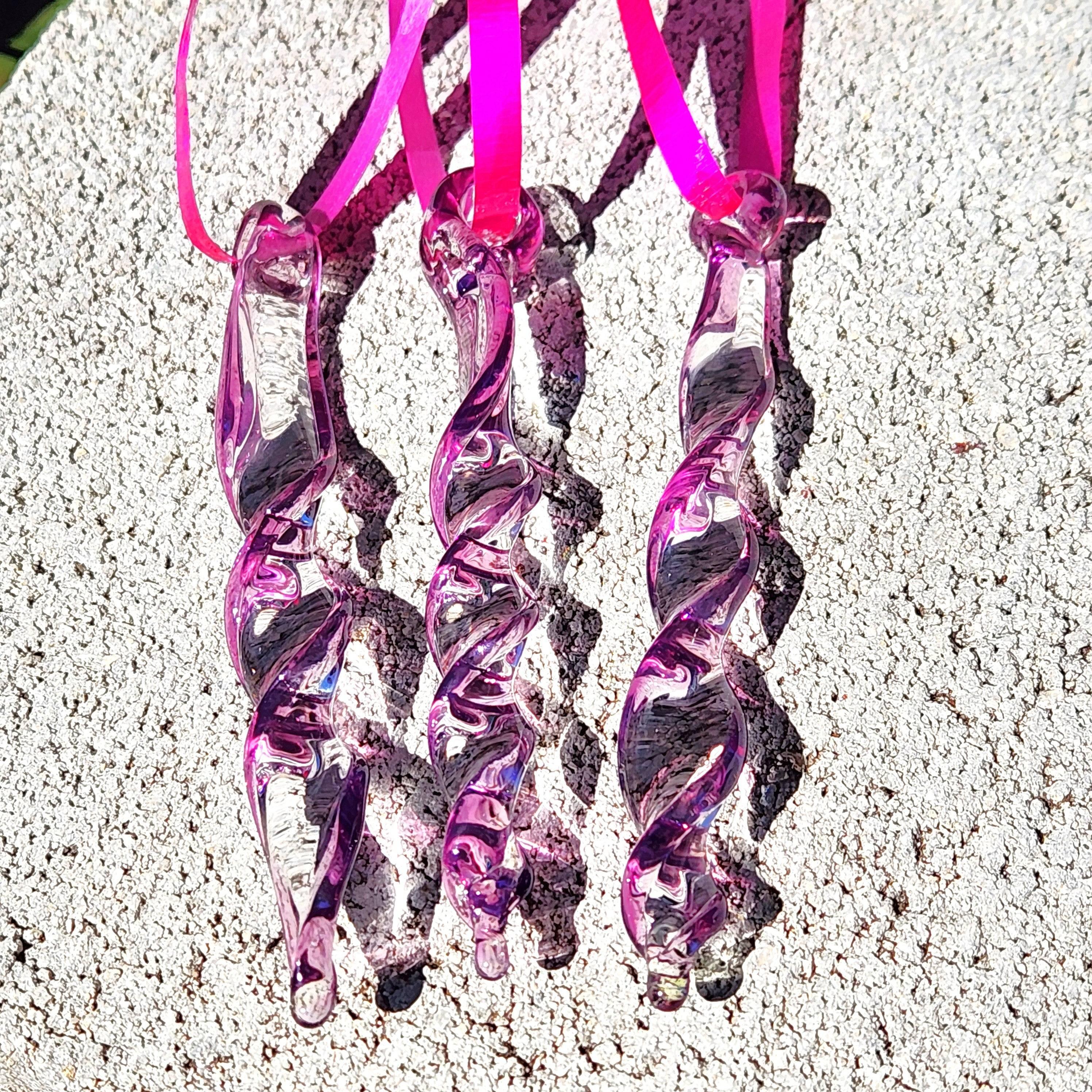 Handmade Purple Glass Icicle Ornaments & Suncatchers – Set of 3