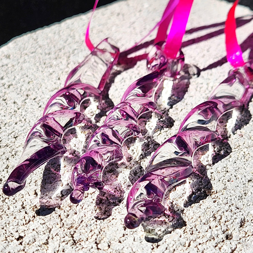 Handmade Purple Glass Icicle Ornaments & Suncatchers – Set of 3