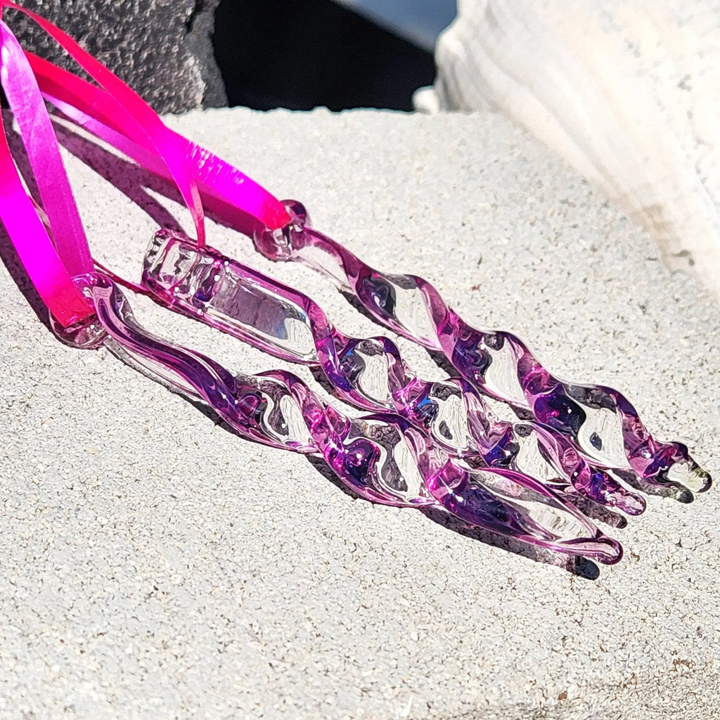 Handmade Purple Glass Icicle Ornaments & Suncatchers – Set of 3
