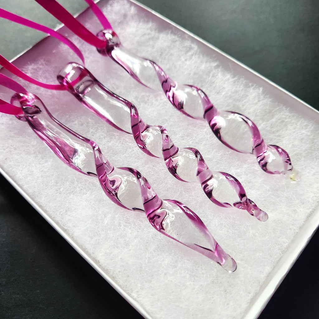 Handmade Purple Glass Icicle Ornaments & Suncatchers – Set of 3